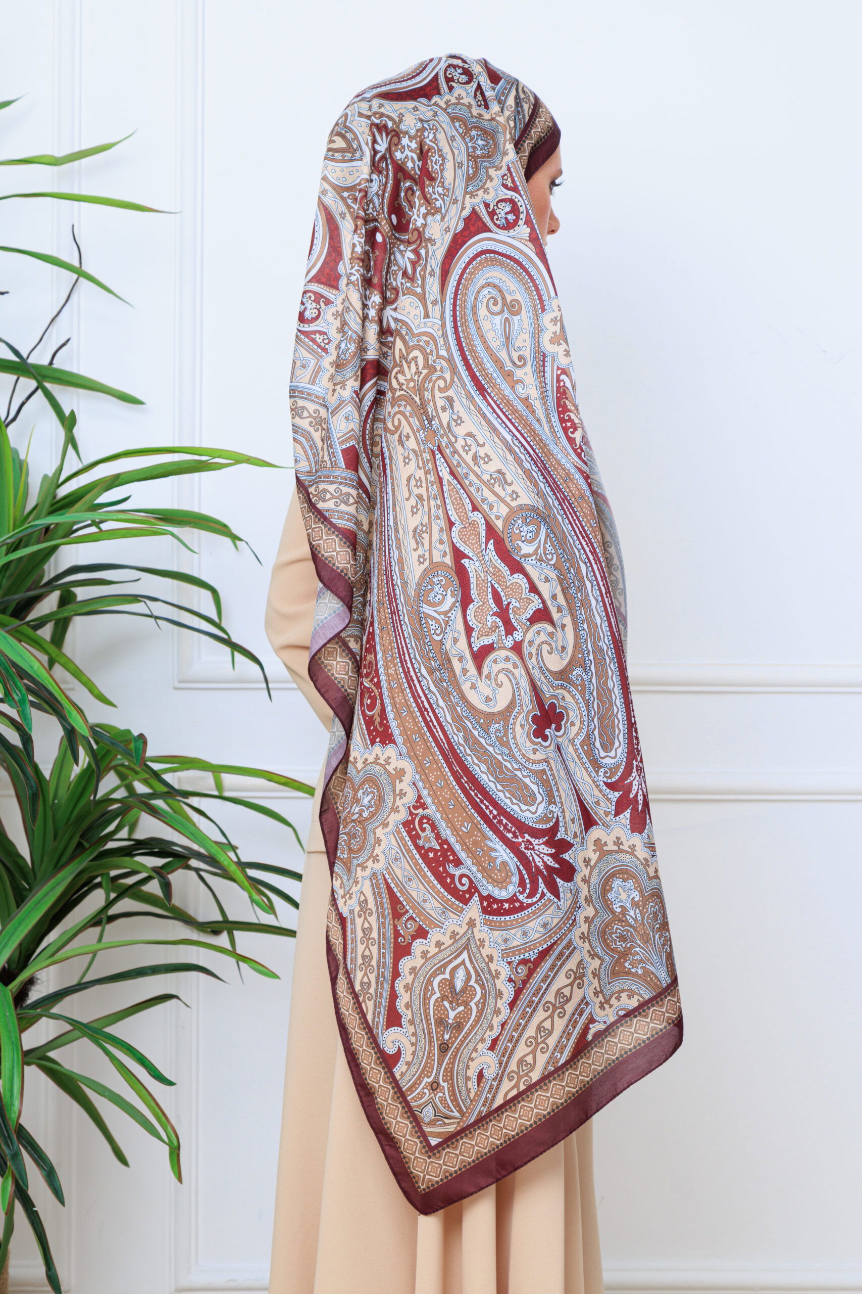 SAHRA DESEN PAMUK İPEK ŞAL-10005-KIRMIZI - Görsel 2