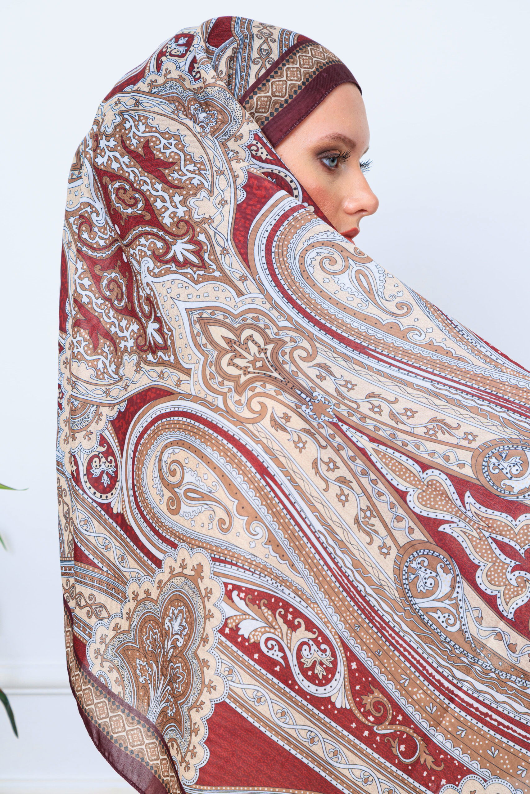 SAHRA DESEN PAMUK İPEK ŞAL-10005-KIRMIZI - Görsel 3