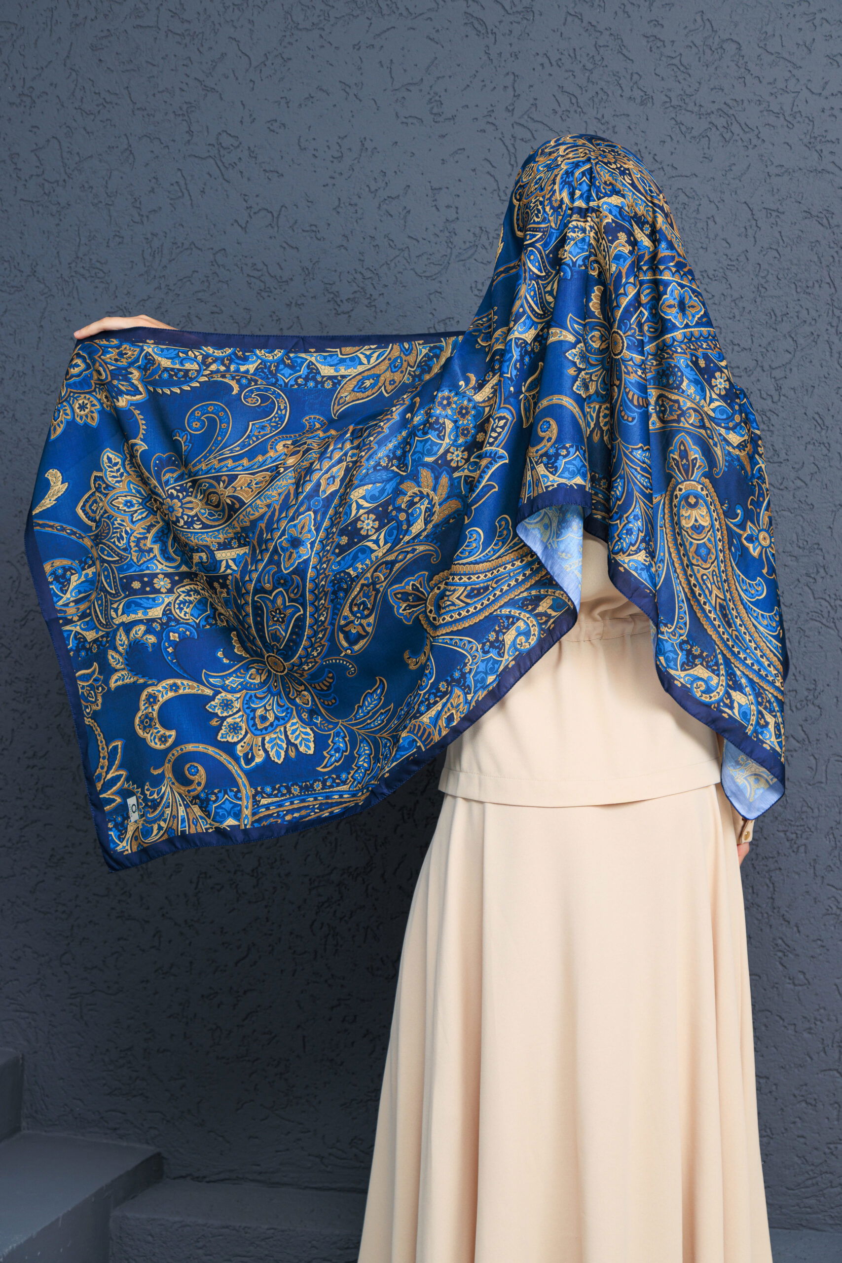 İnci Gecesi Desen Pamuk İpek Şal-10004-GECE MAVİSİ - Görsel 3