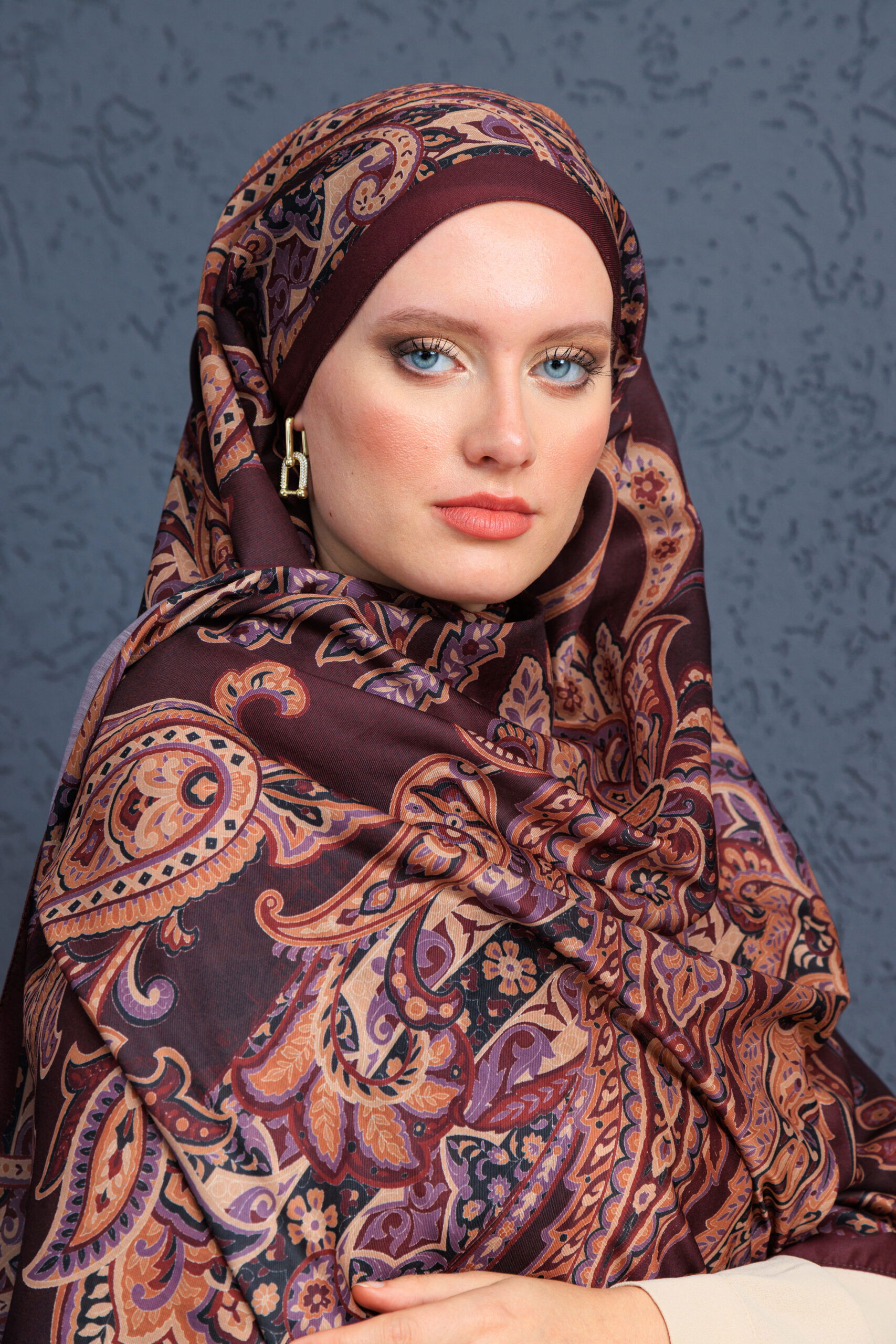 İnci Gecesi Desen Pamuk İpek Şal-10004-BORDO - Görsel 3