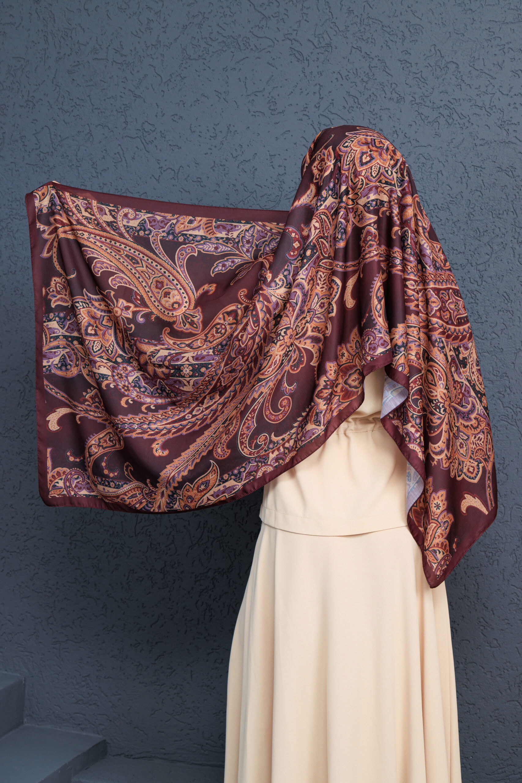 İnci Gecesi Desen Pamuk İpek Şal-10004-BORDO - Görsel 5