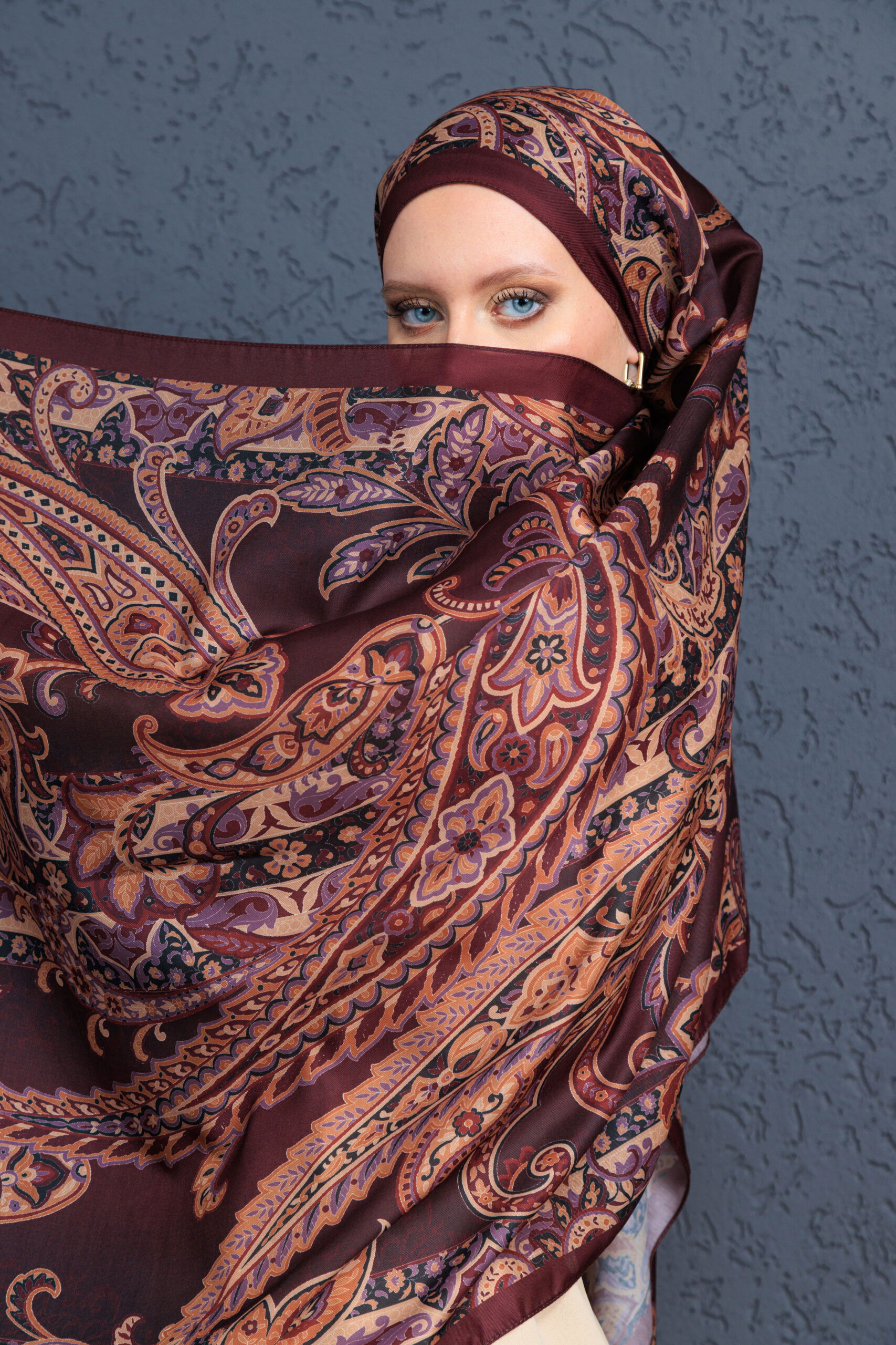 İnci Gecesi Desen Pamuk İpek Şal-10004-BORDO - Görsel 4