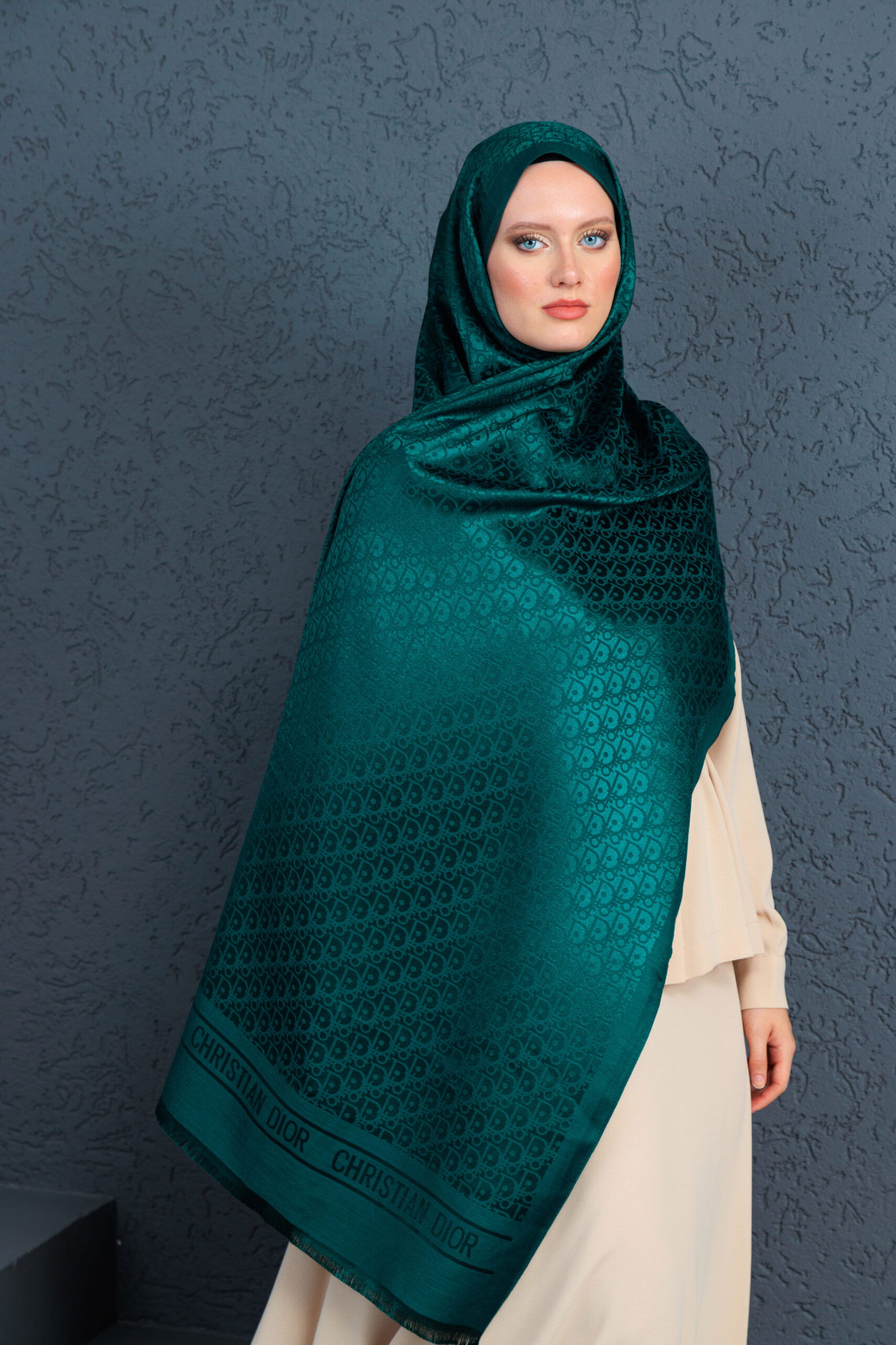 Dior İthal Yün İpek Şal Tam Set Kutulu Sertifikalı-Zümrüt - Görsel 2