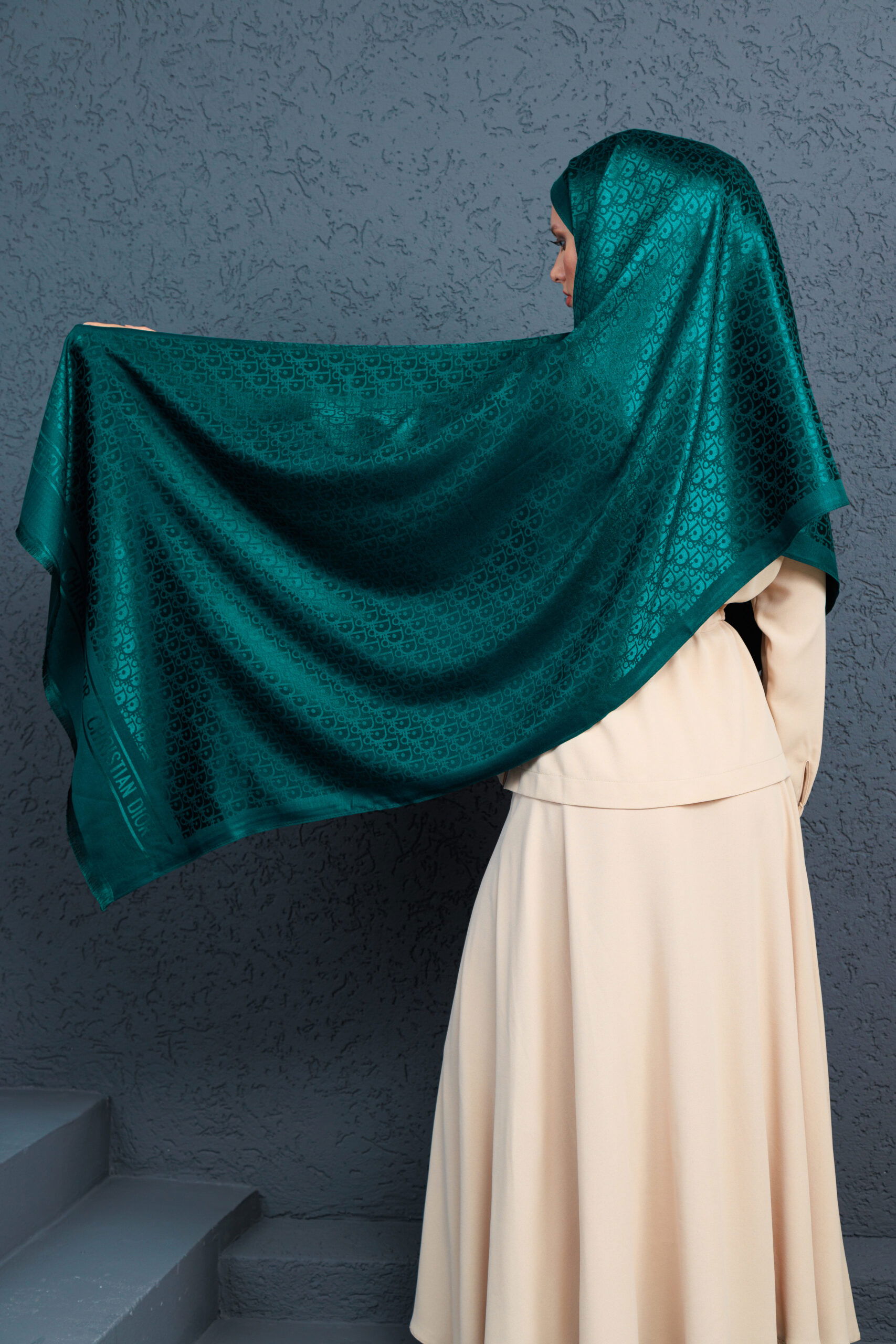 Dior İthal Yün İpek Şal Tam Set Kutulu Sertifikalı-Zümrüt - Görsel 3