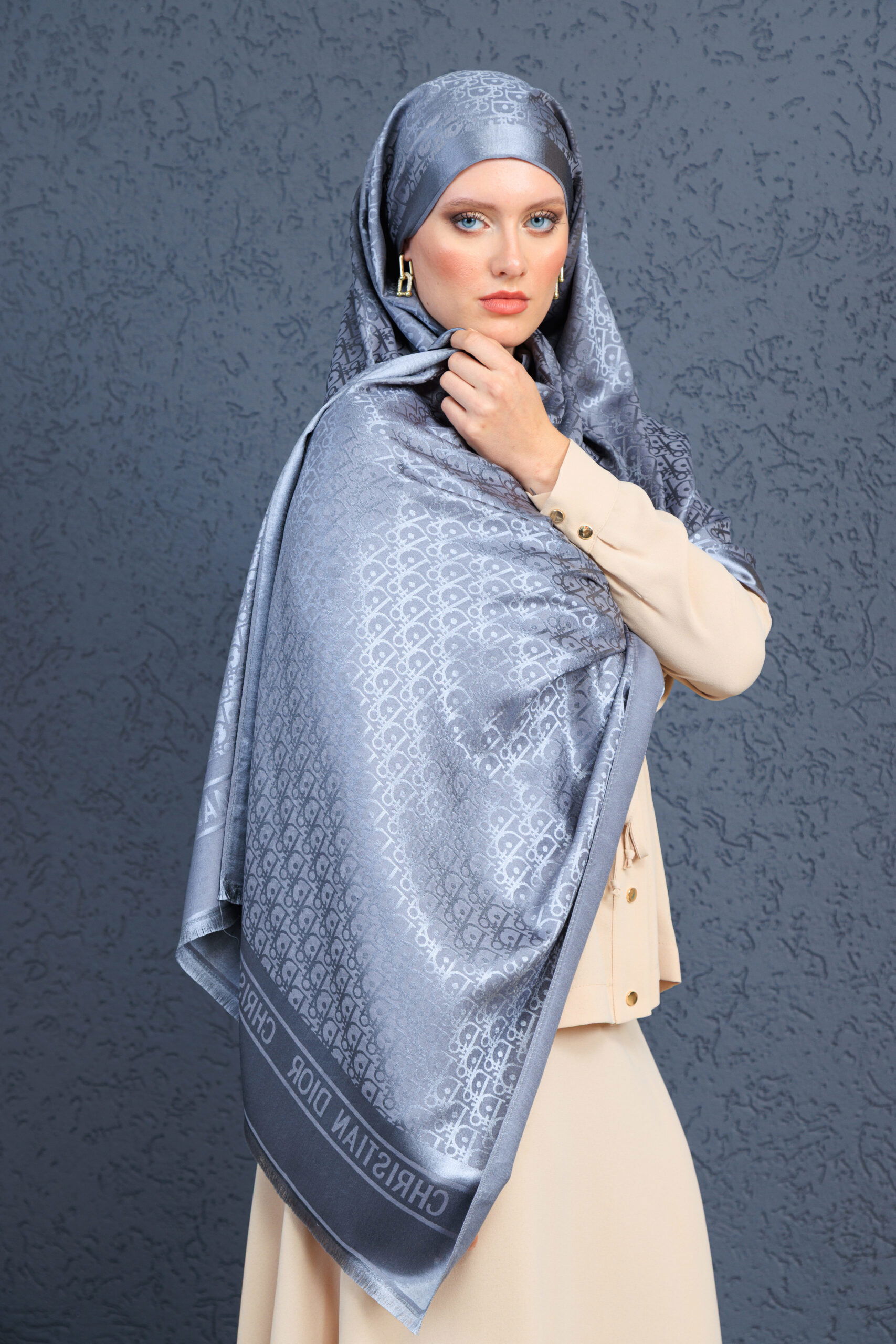 Dior İthal Yün İpek Şal Tam Set Kutulu Sertifikalı-Antrasit