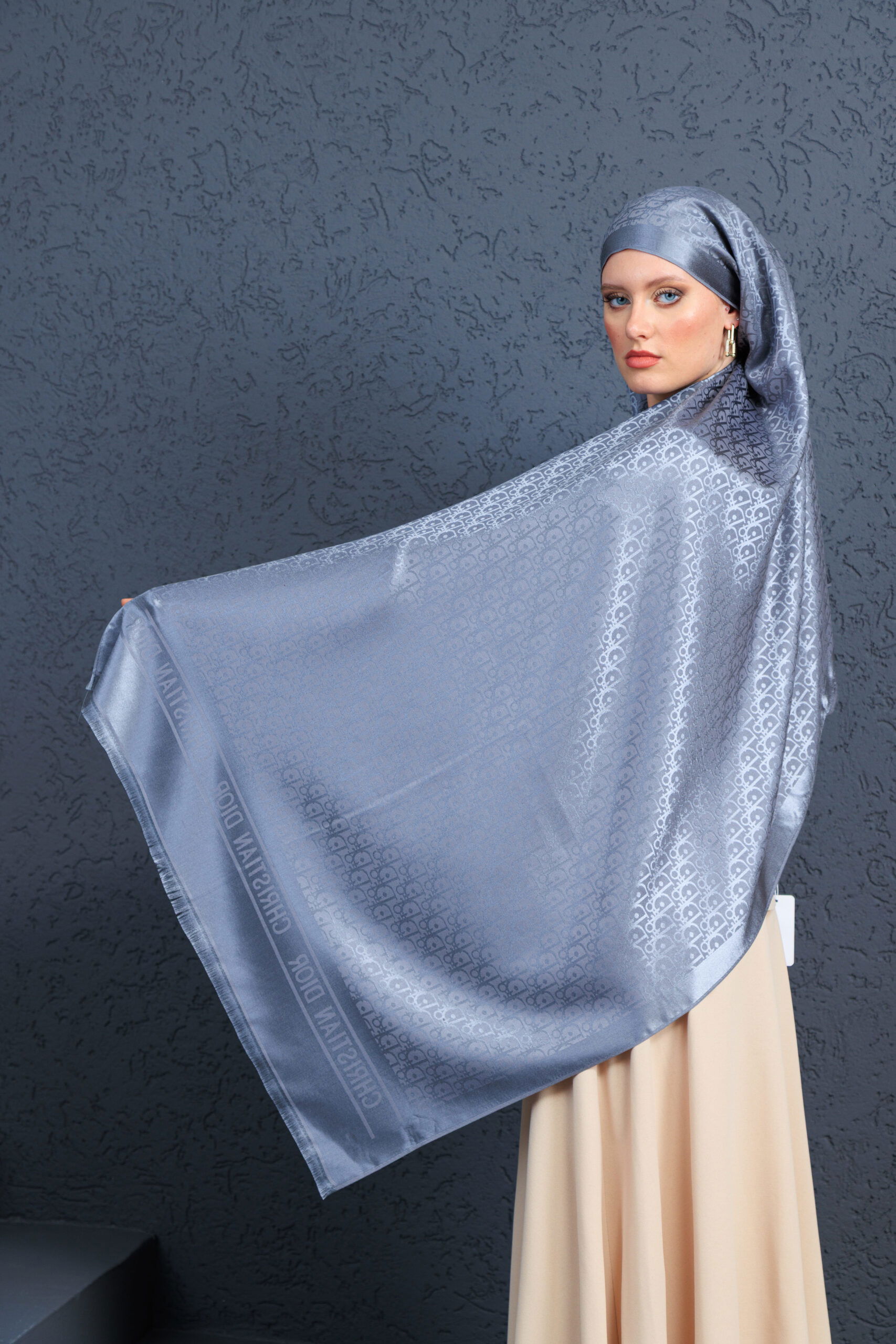 Dior İthal Yün İpek Şal Tam Set Kutulu Sertifikalı-Antrasit - Görsel 3