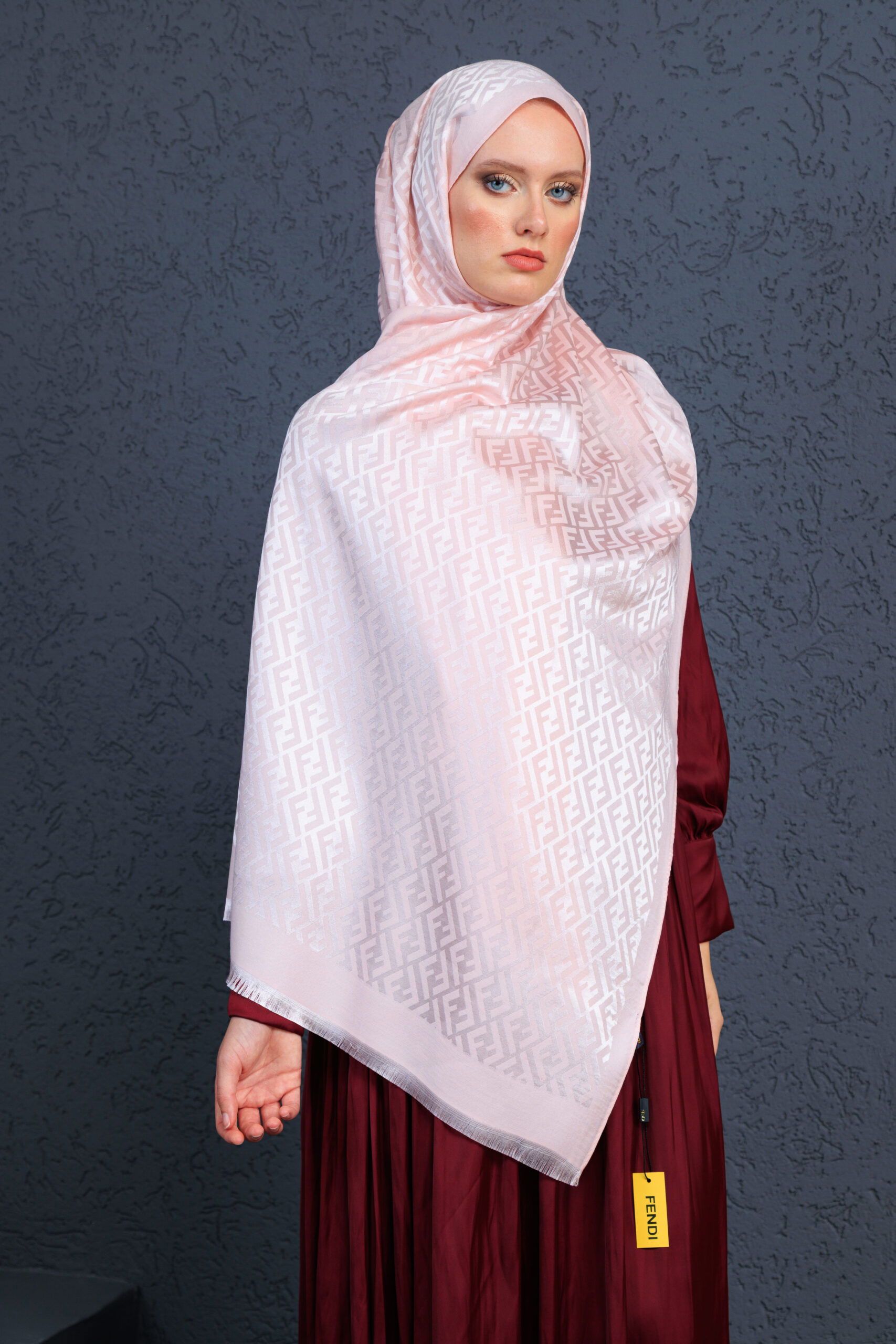 Fendi İthal Yün İpek Şal Tam Set Kutulu Sertifikalı-Pudra - Görsel 2