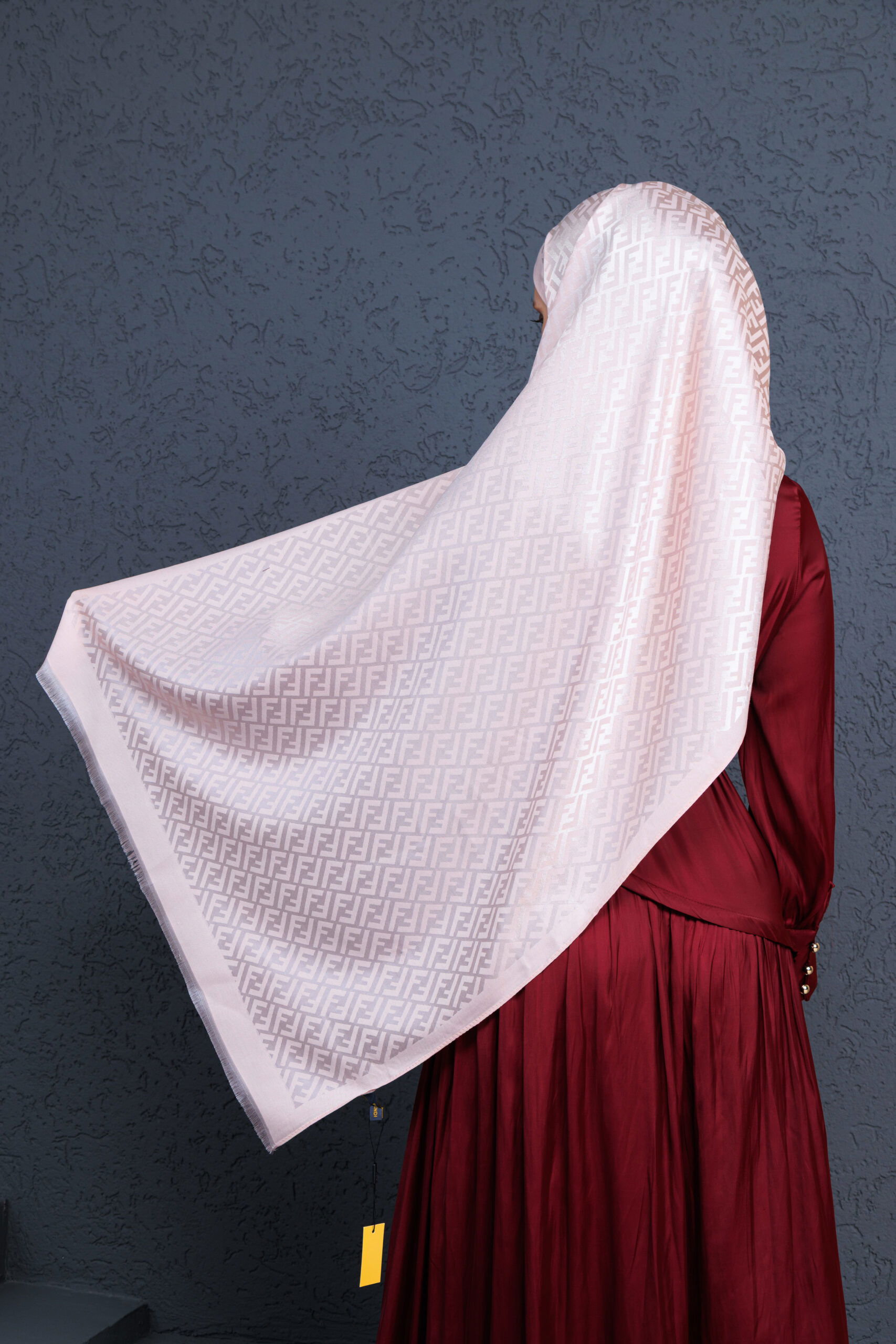 Fendi İthal Yün İpek Şal Tam Set Kutulu Sertifikalı-Pudra - Görsel 4