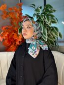 Bahar Desen Pamuk İpek Eşarp-13001-Su yeşili