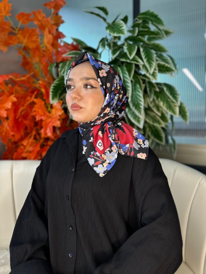Bahar Desen Pamuk İpek Eşarp-13001-Fuşya - Görsel 2
