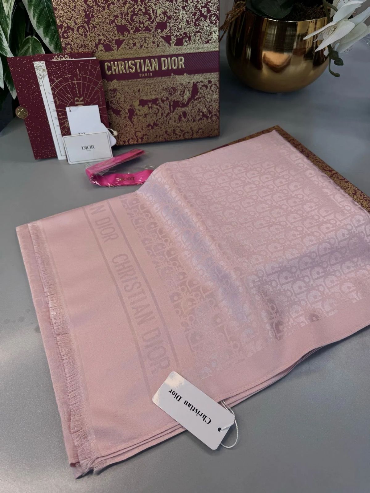 Dior İthal Yün İpek Şal Tam Set Kutulu Sertifikalı-Pudra - Görsel 4