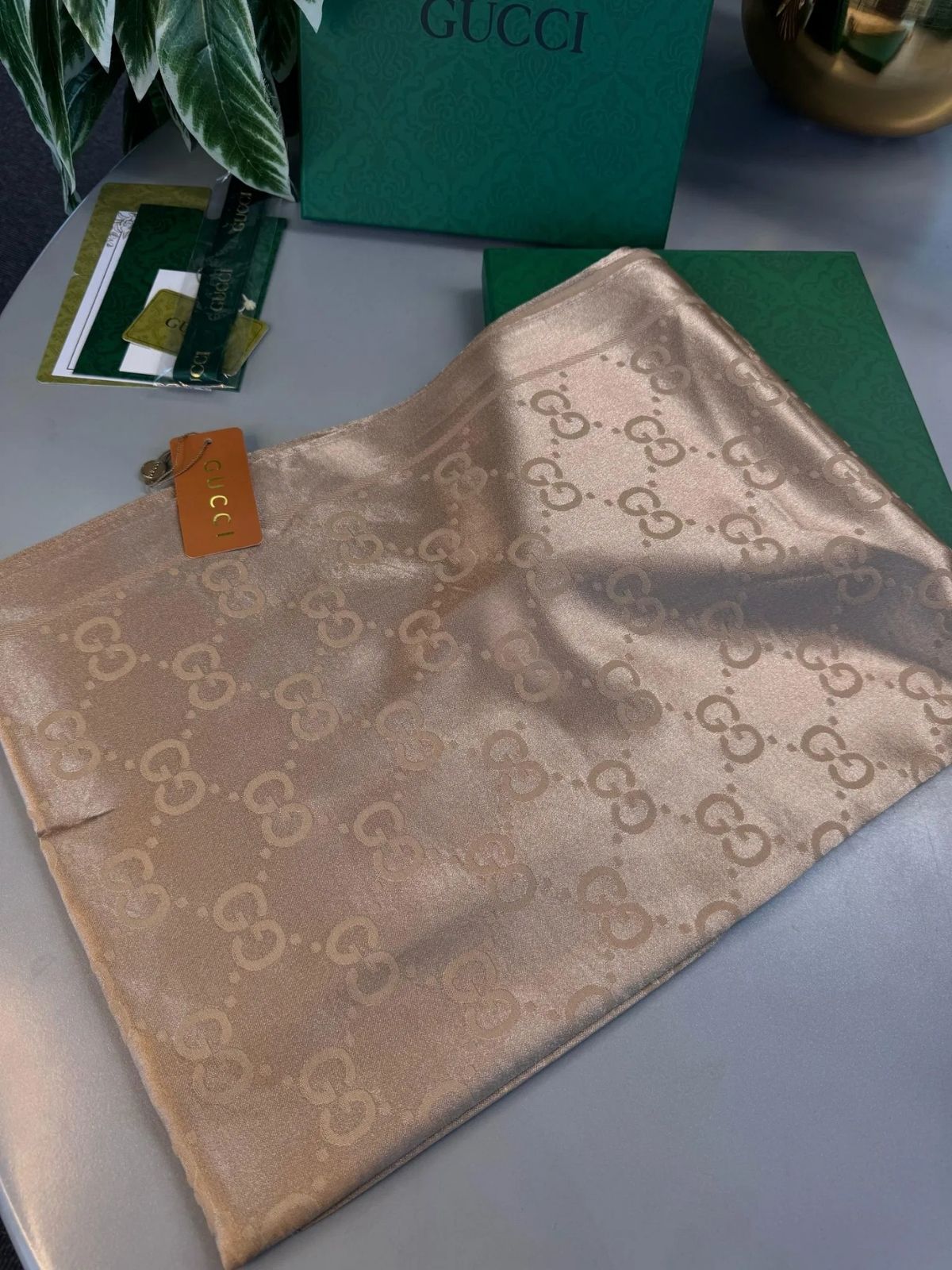 Gucci İthal Yün İpek Şal Tam Set Kutulu Sertifikalı-Gold - Görsel 5