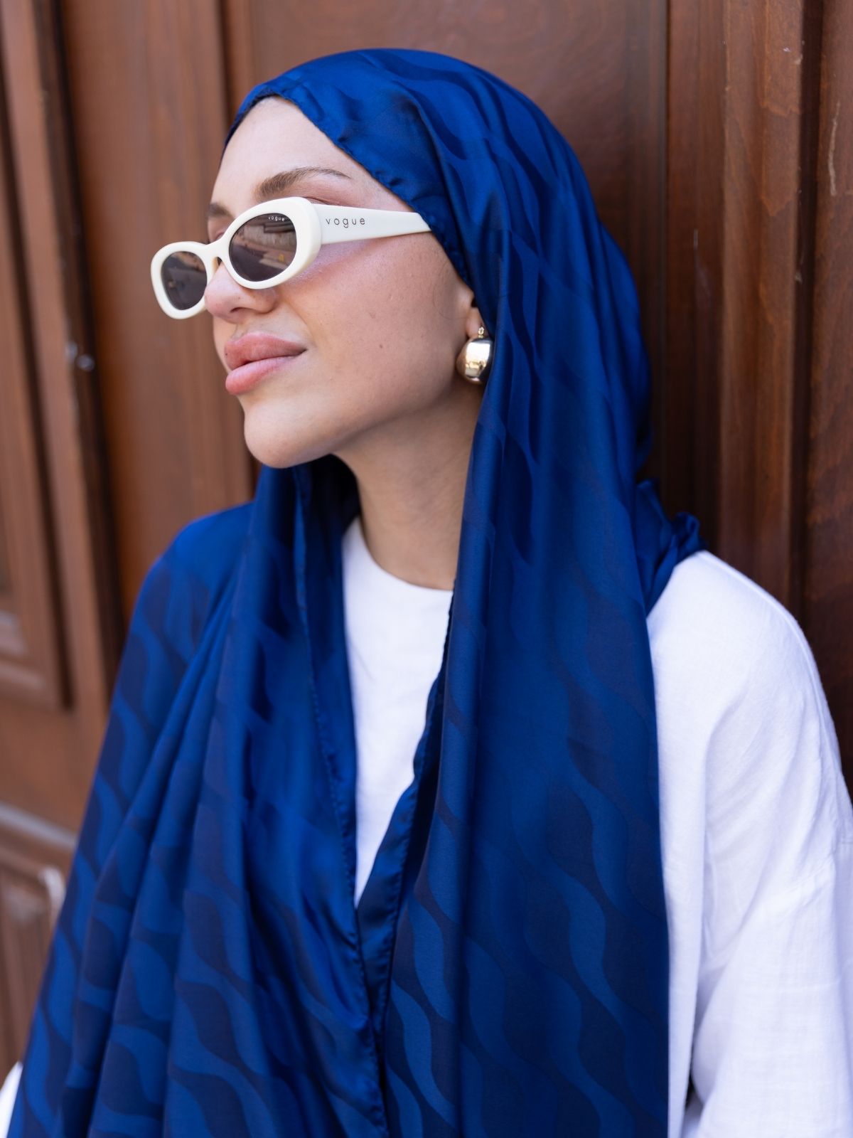 Yansıma Desen Pamuk İpeksi Jakar Şal-53354-Lacivert - Görsel 3