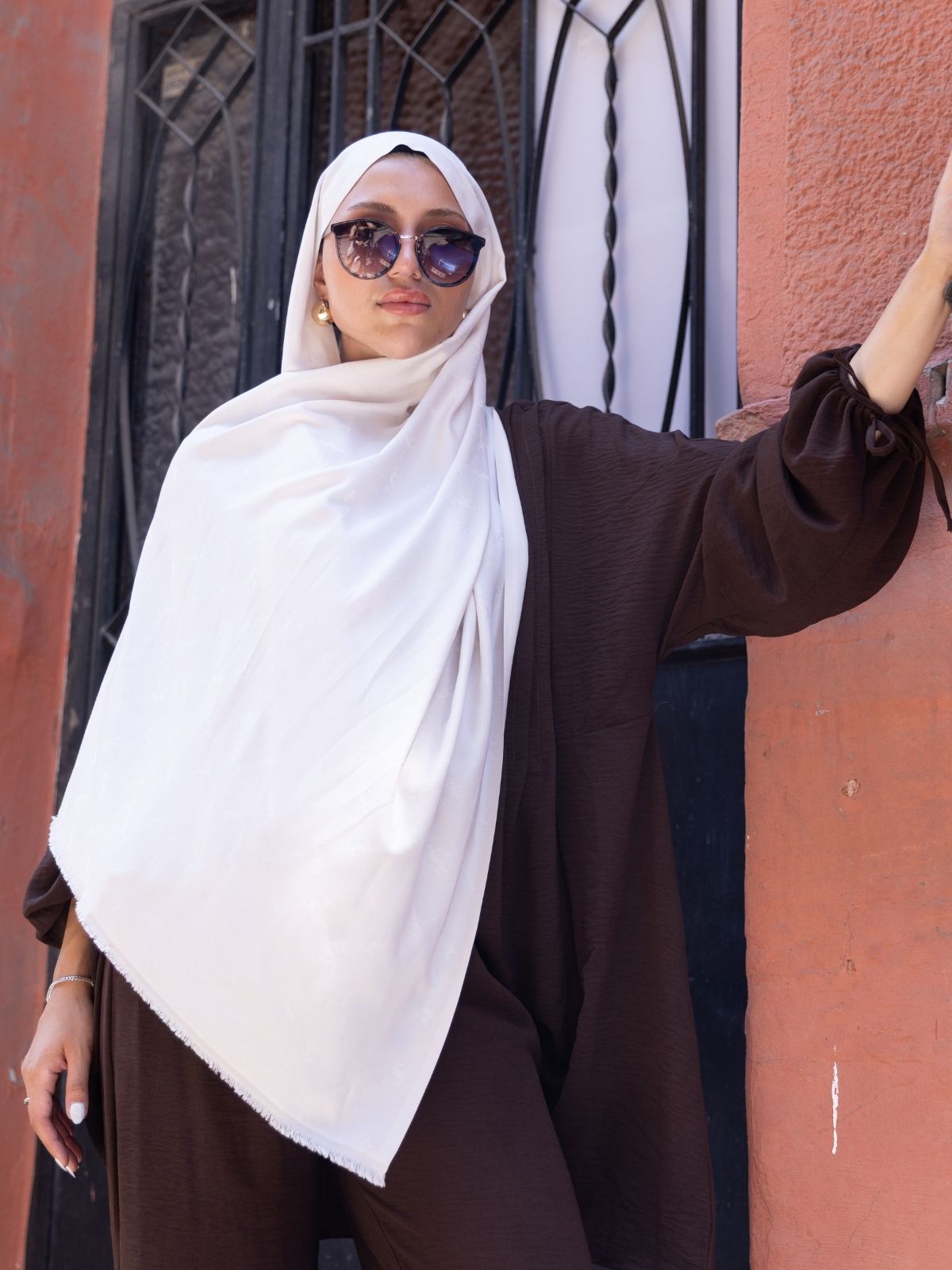 Ysl Desen Kendinden Dokulu Desenli İtalyan Şal-10010-Beyaz - Görsel 2