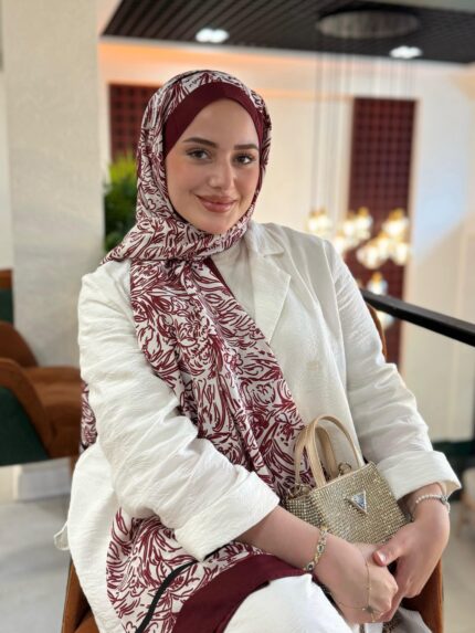 Fourty Floral Desen Pamuk İpek Şal-202343-Kırmızı