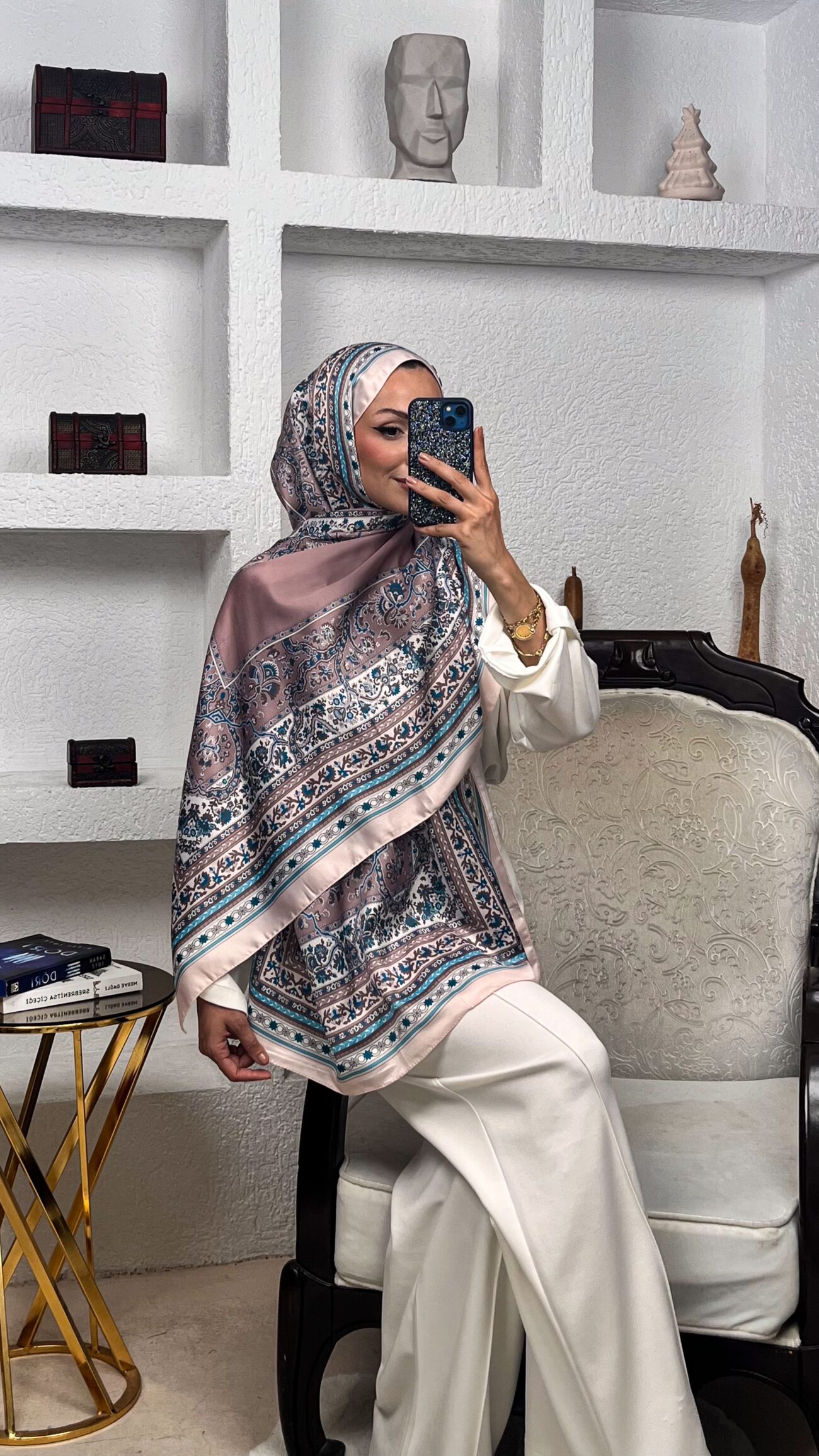 Etnik Desen Pamuk İpek Şal-456789-Pamuk Şekeri - Görsel 2