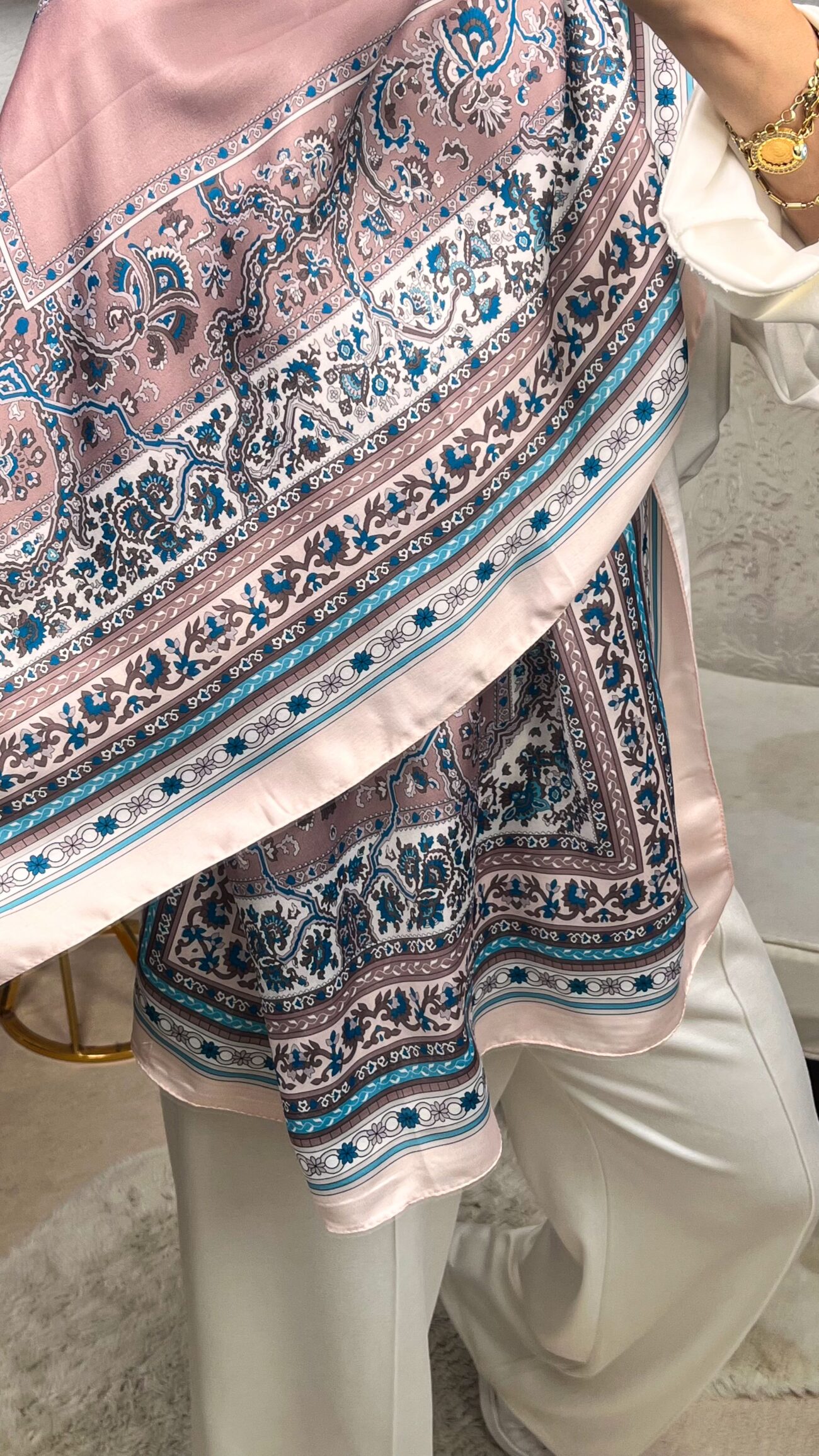 Etnik Desen Pamuk İpek Şal-456789-Pamuk Şekeri - Görsel 3