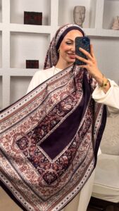 Etnik Desen  Pamuk İpek Şal-456789-Mürdüm