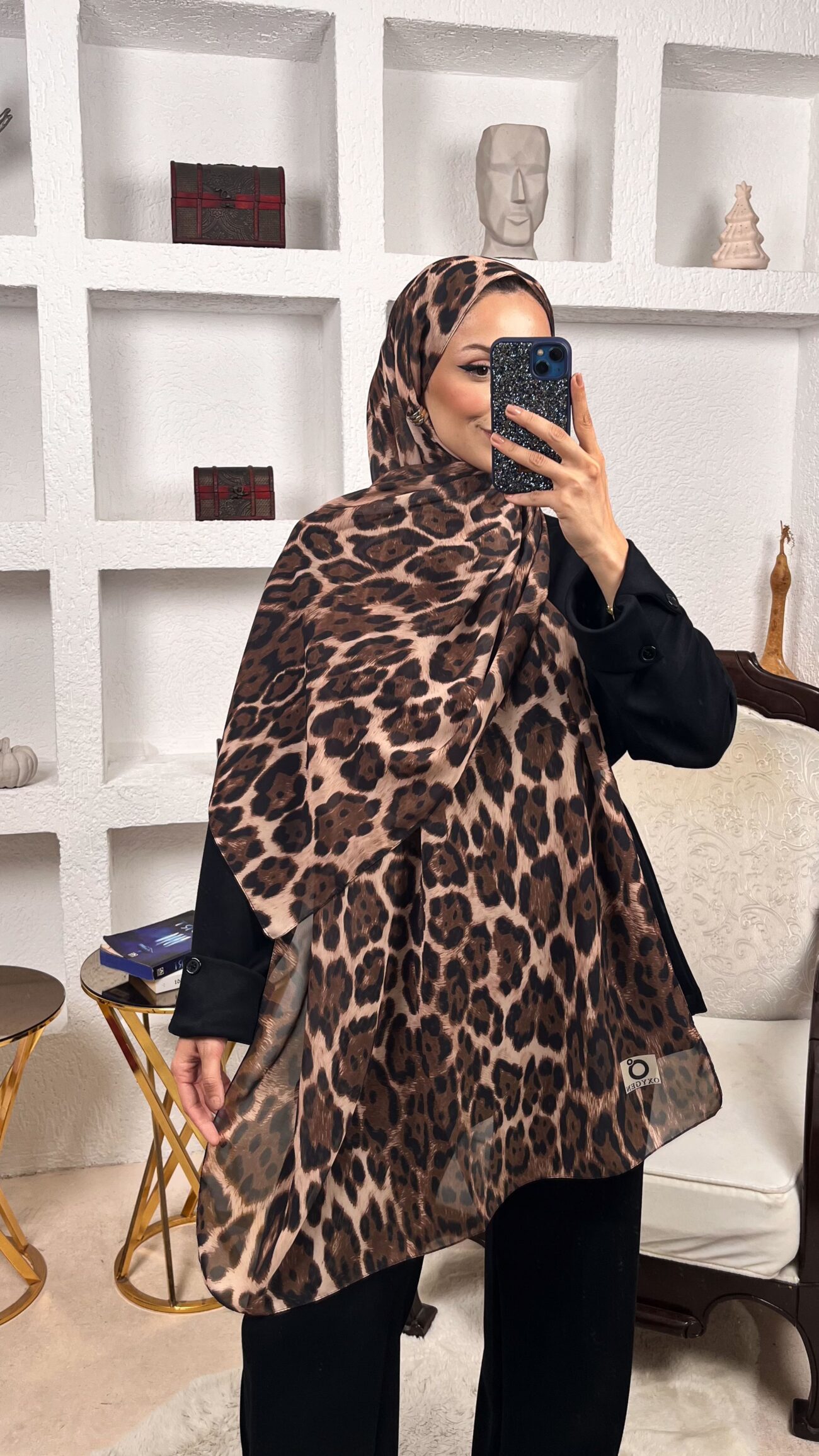 Hint ipeği leopar şal - 563214 -Kahve