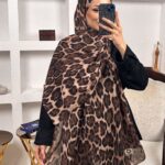 Hint ipeği leopar şal - 563214 -Kahve
