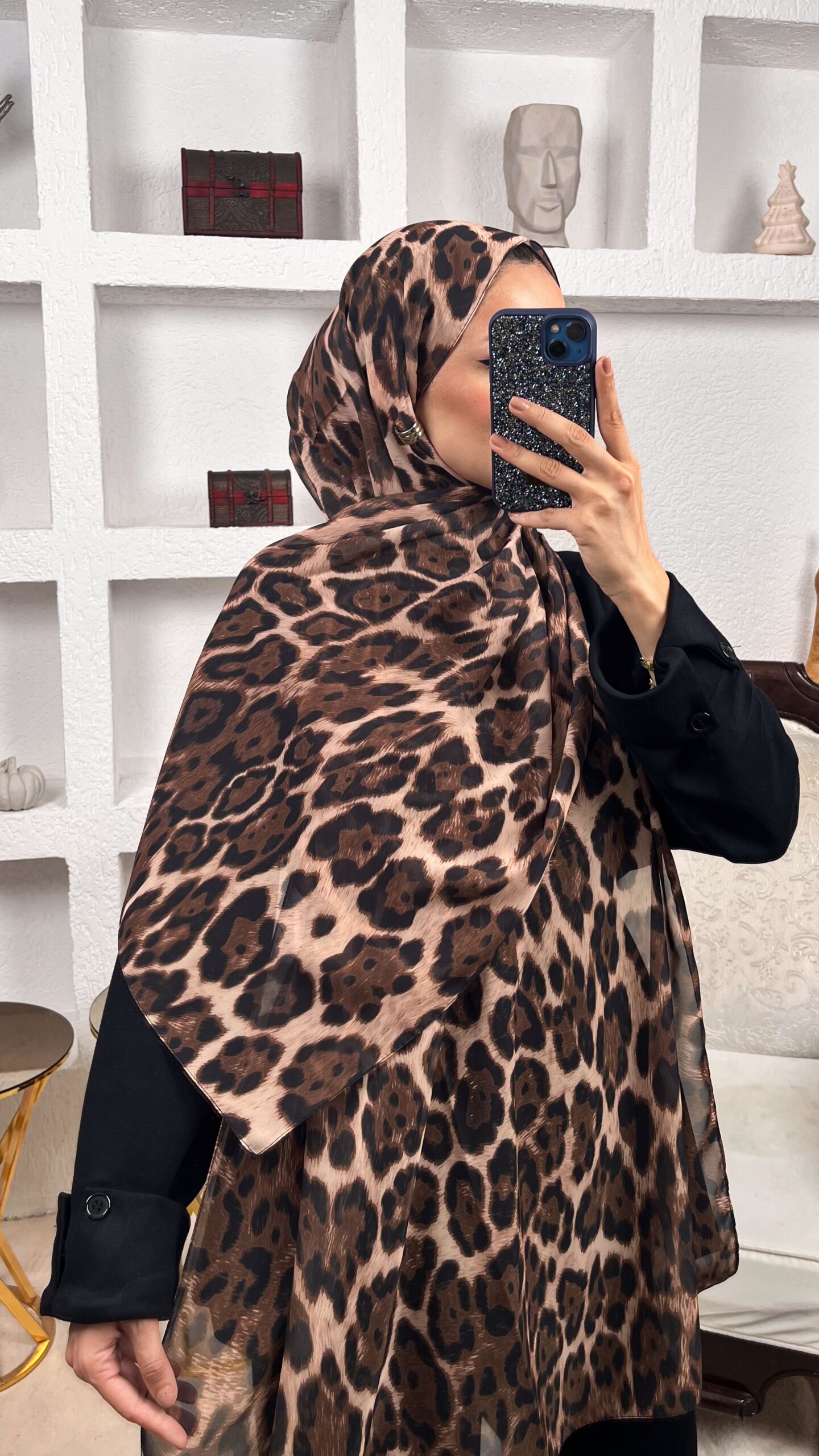 Hint ipeği leopar şal - 563214 -Kahve - Görsel 2