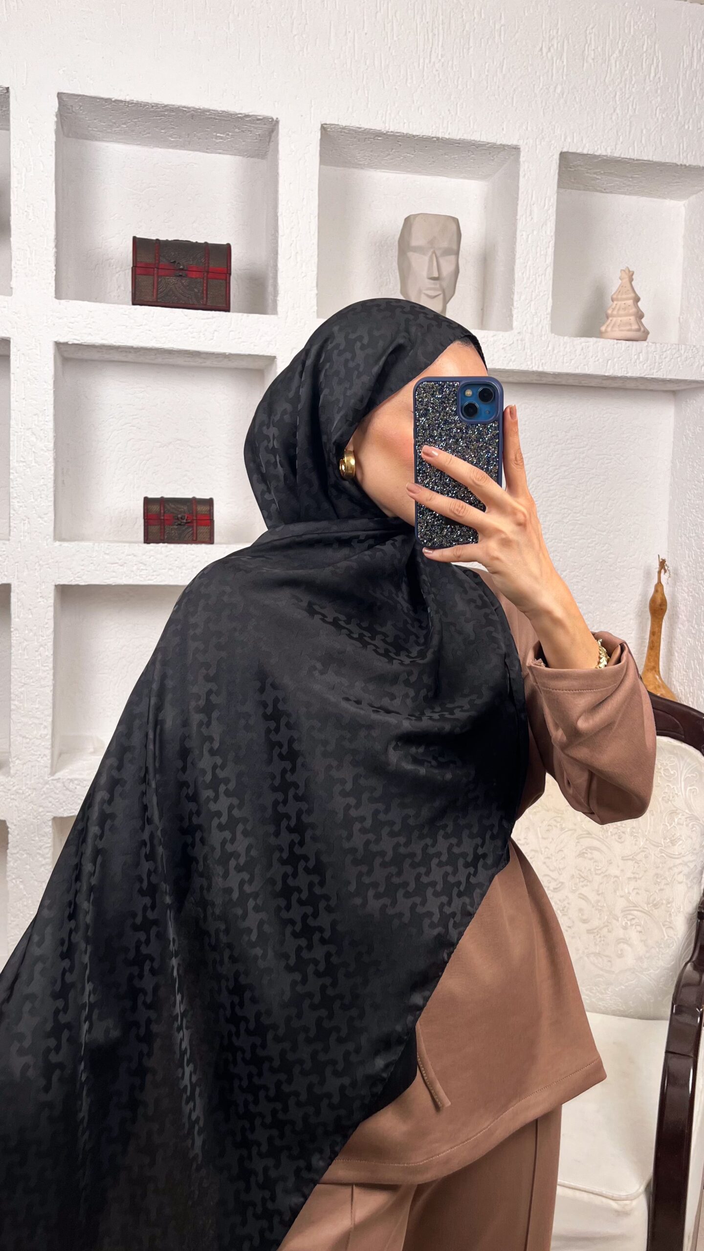 Puzzle Desen Pamuk İpeksi Jakar Şal -54256-Siyah - Görsel 2