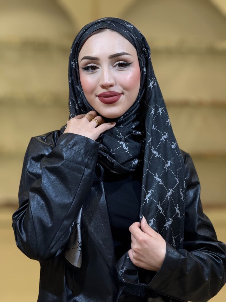 Ysl Desen Kendinden Dokulu Desenli İtalyan Şal-10010- Gri Siyah