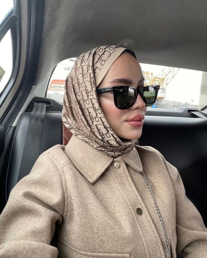 Dior Desenli İpek Kaşmir Çift Taraflı Şal 78002 - Kahve - Görsel 5