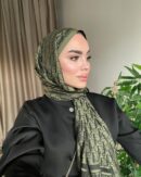 Dior Desenli İpek Kaşmir Çift Taraflı Şal 78002 - Haki