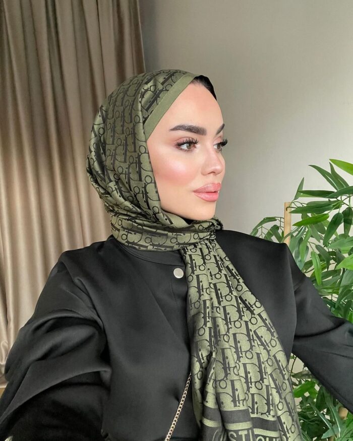 Dior Desenli İpek Kaşmir Çift Taraflı Şal 78002 - Haki - Görsel 4