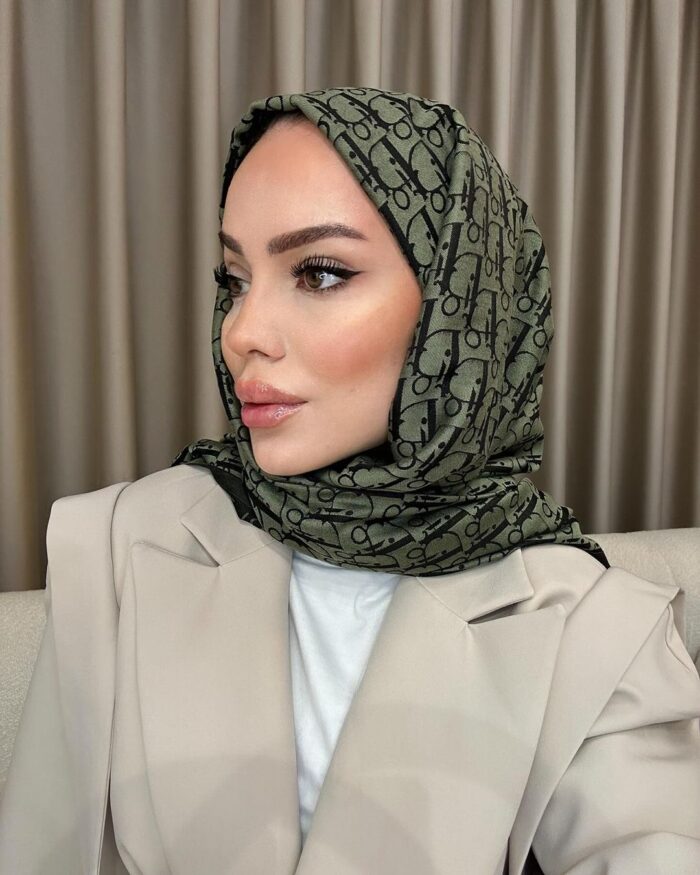 Dior Desenli İpek Kaşmir Çift Taraflı Şal 78002 - Haki - Görsel 2
