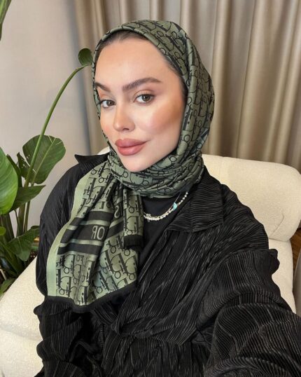 Dior Desenli İpek Kaşmir Çift Taraflı Şal 78002 - Haki