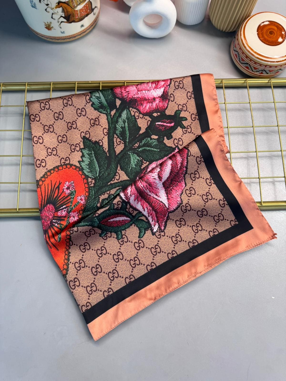 Gucci Twill İpek Şal - Soft Vizon