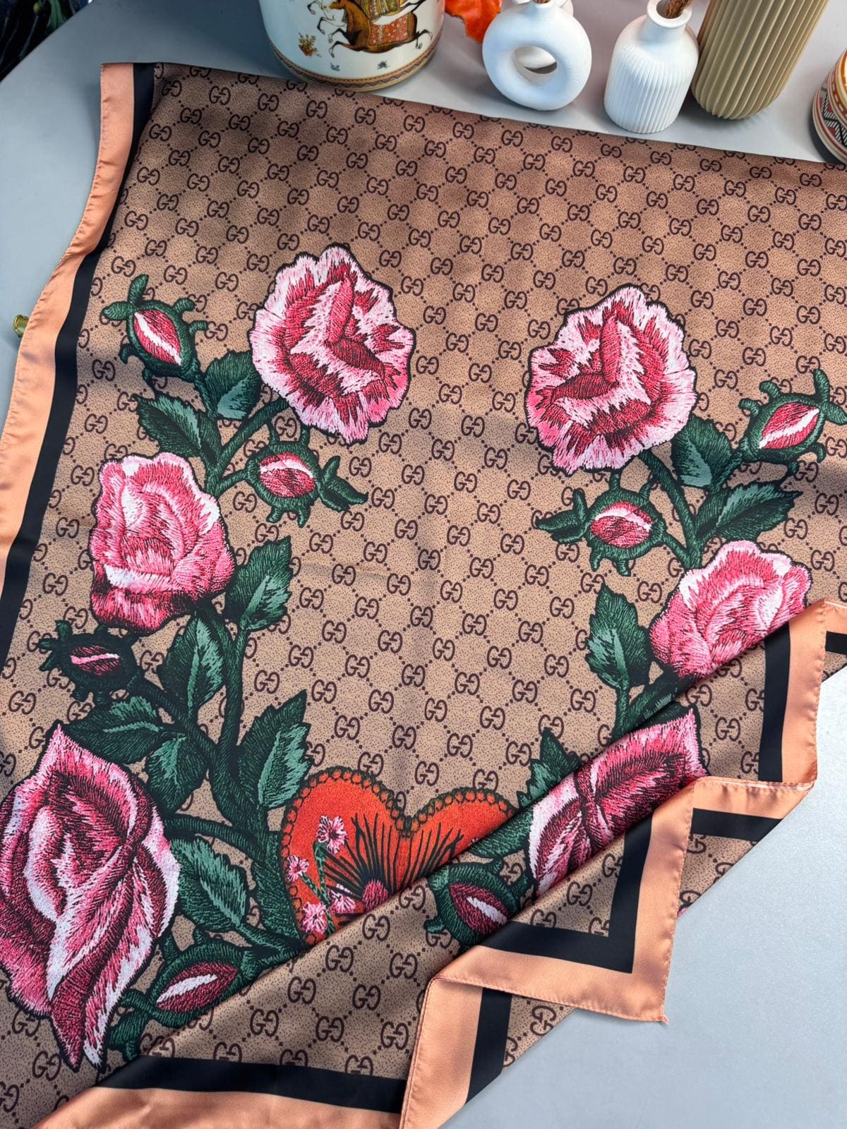 Gucci Twill İpek Şal - Soft Vizon - Görsel 2