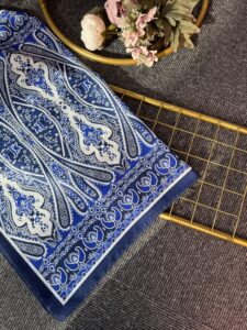 Otantik Desen Pamuk İpek Şal-259400-Saks