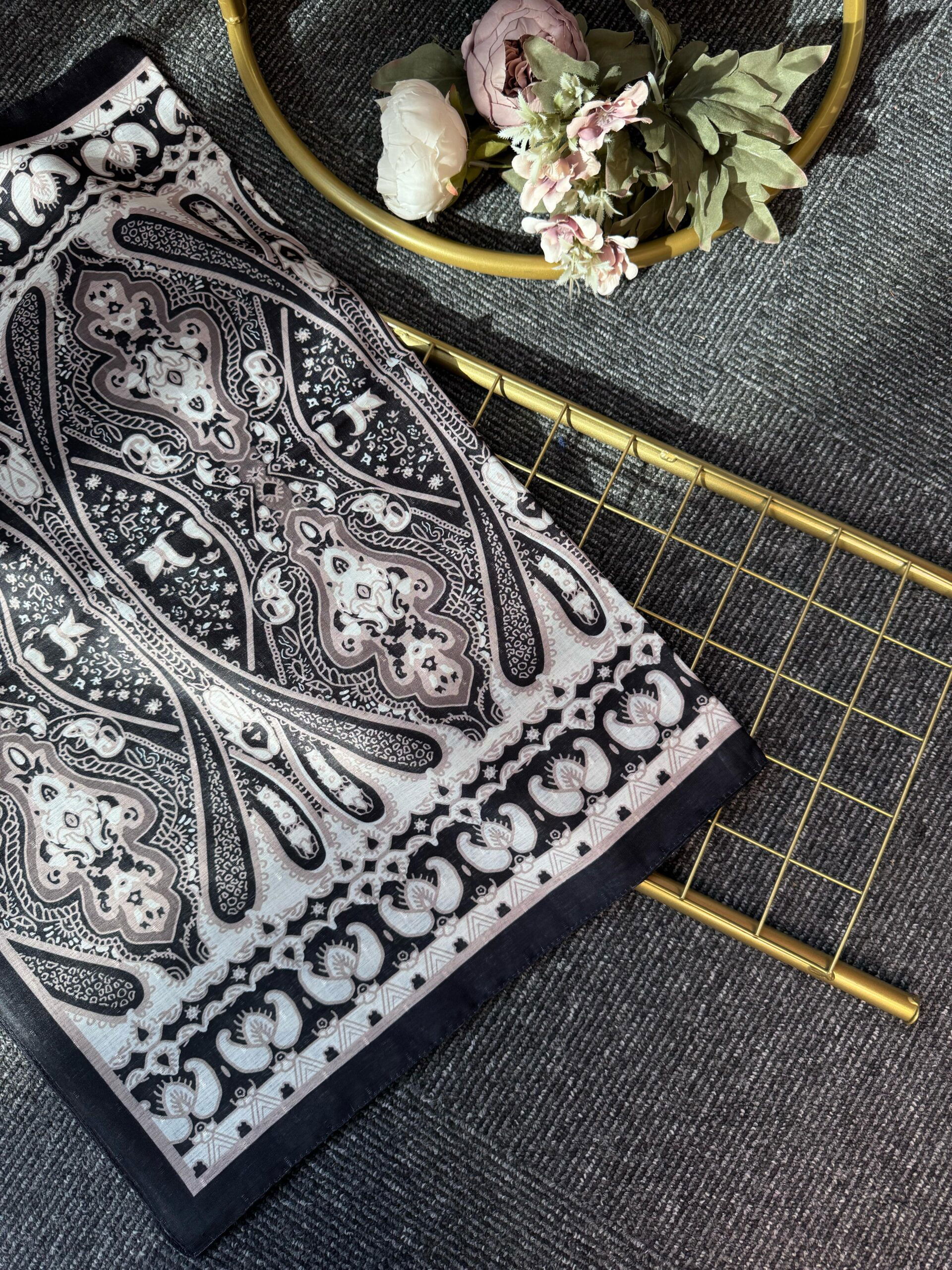 Otantik Desen Pamuk İpek Şal-259400-Latte