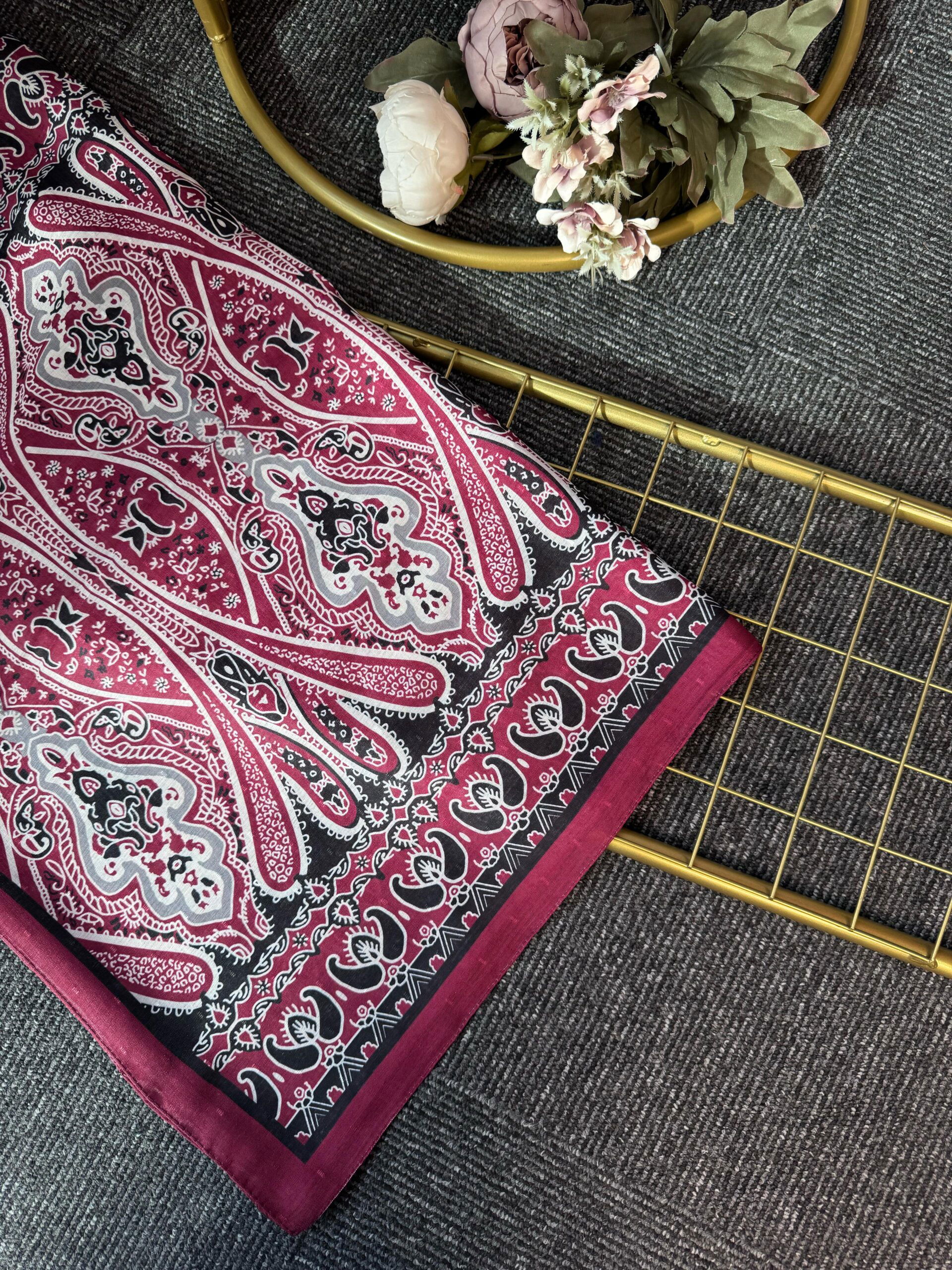 Otantik Desen Pamuk İpek Şal-259400-Kırmızı