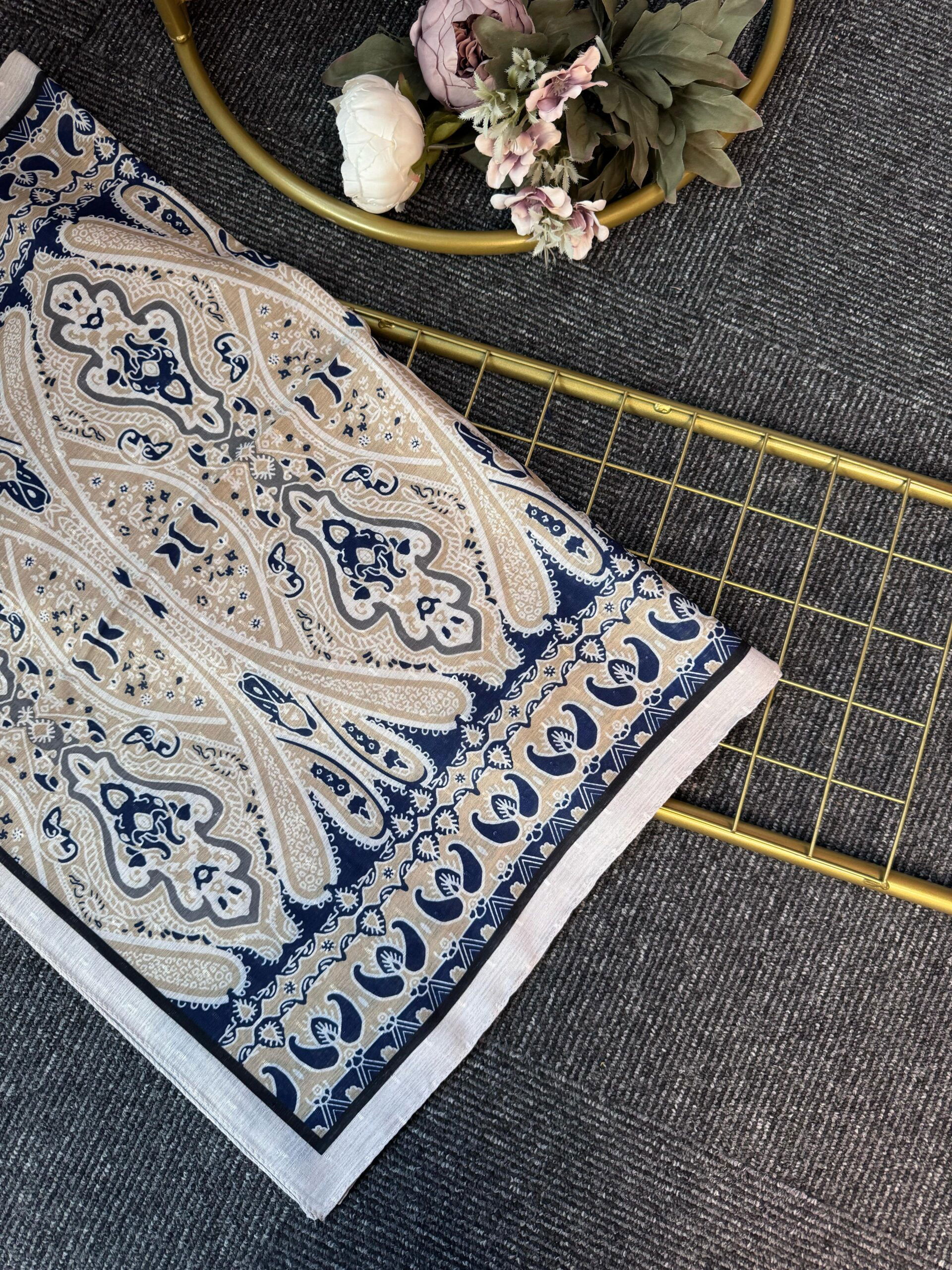 Otantik Desen Pamuk İpek Şal-259400-Taş