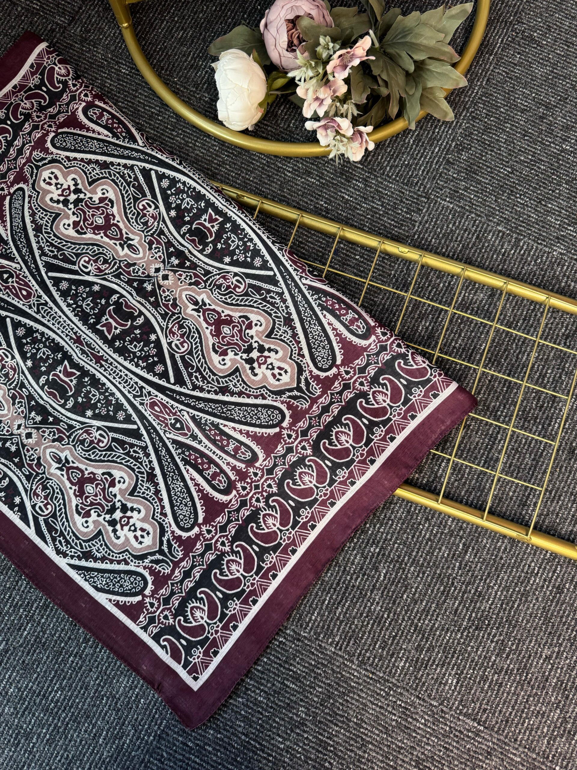 Otantik Desen Pamuk İpek Şal-259400-Vişne