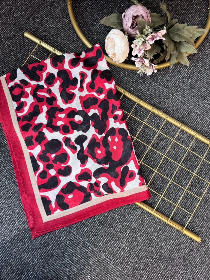 Gölge Motif Pamuk Şal-383561-Kırmızı