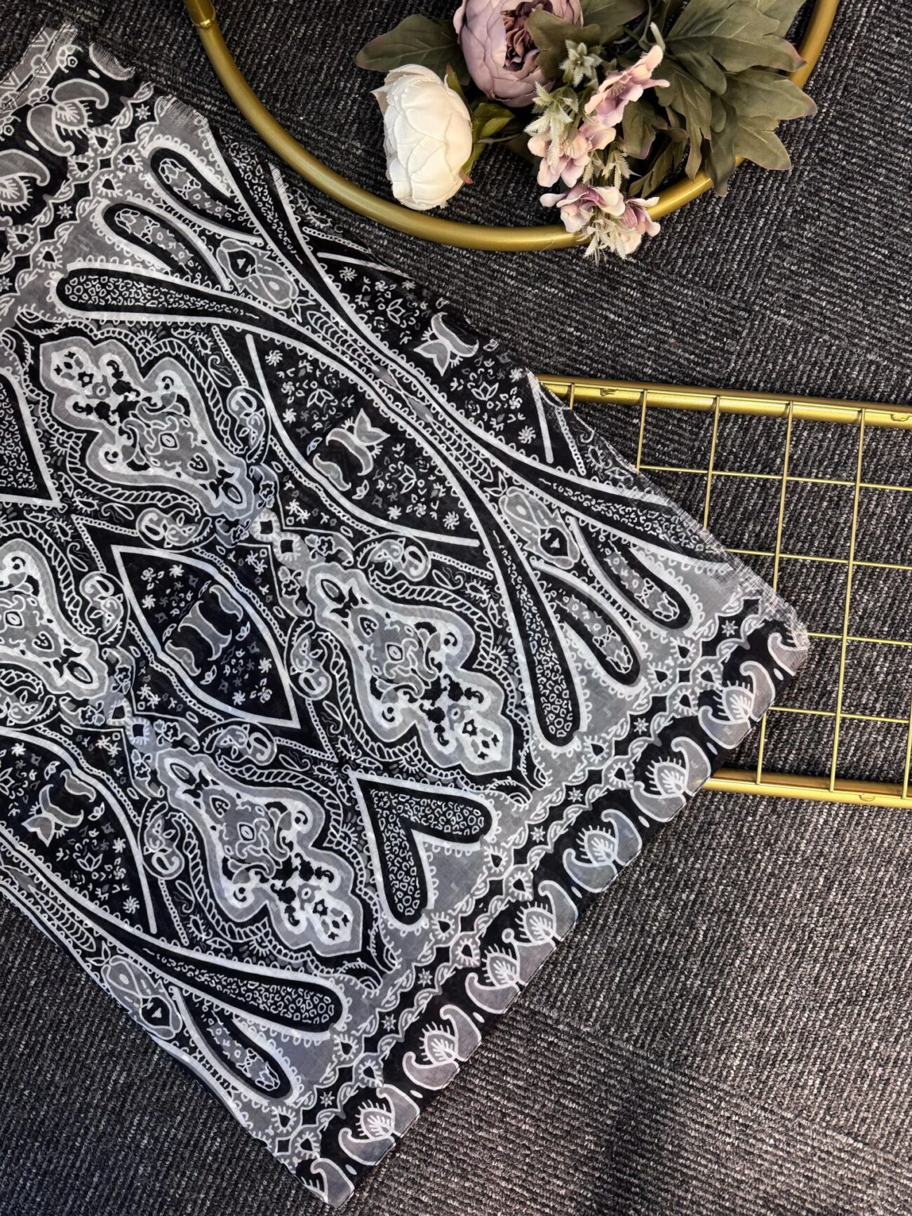 Retro Rüzgarı Pamuk Soft Şal-089605-Gri