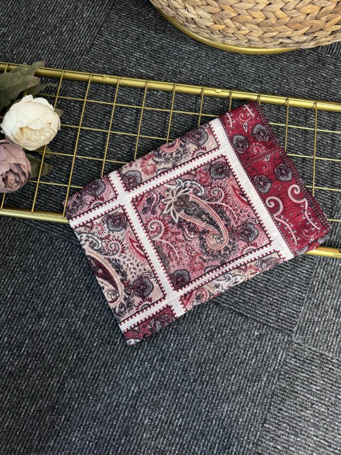 Zemheri Motif Pamuk  Şal-665544-Kırmızı - Görsel 2