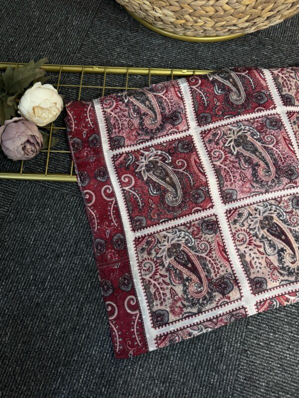Zemheri Motif Pamuk Şal-665544-Kırmızı