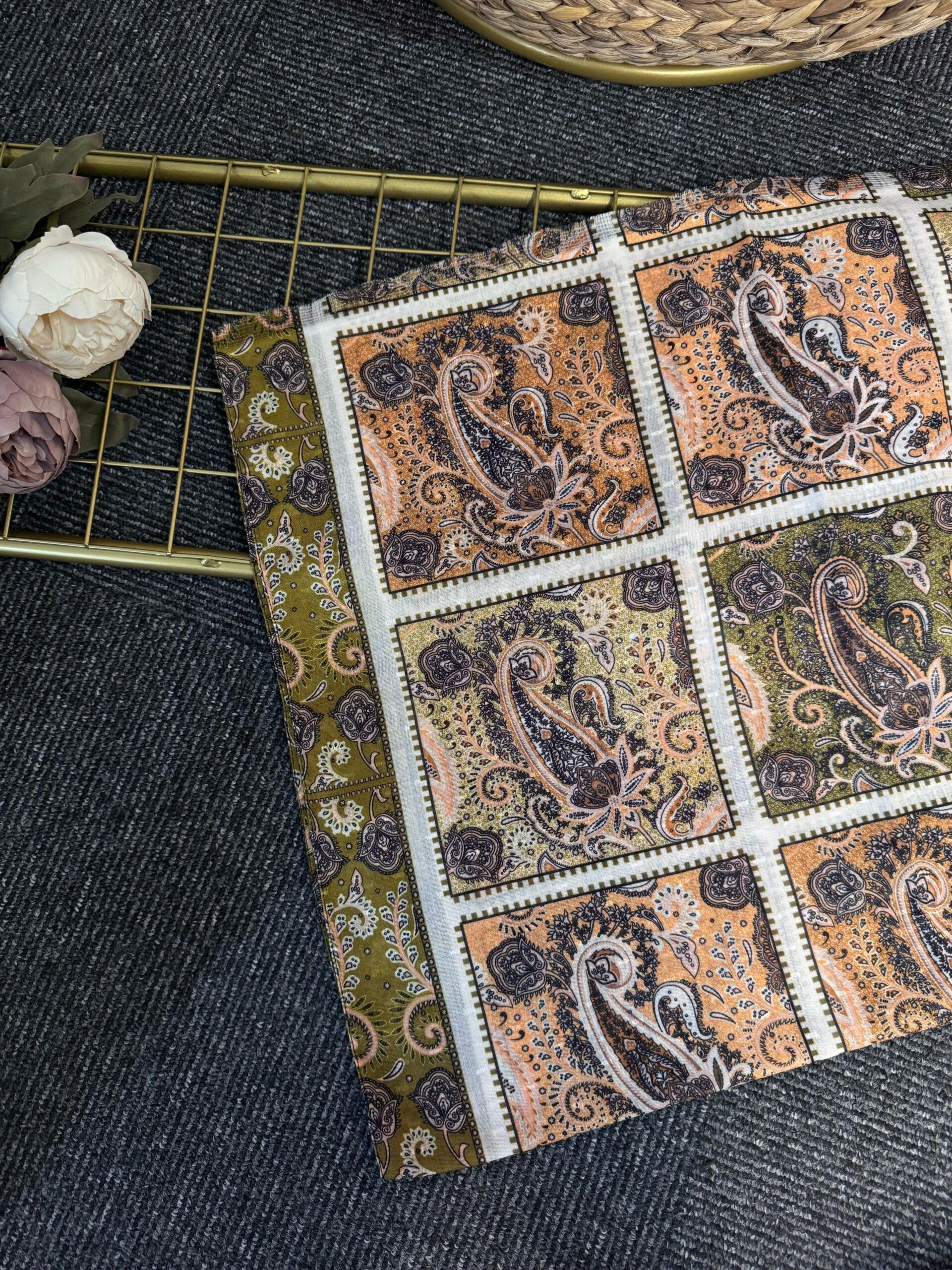 Zemheri Motif Pamuk Şal-665544-Yağ Yeşil
