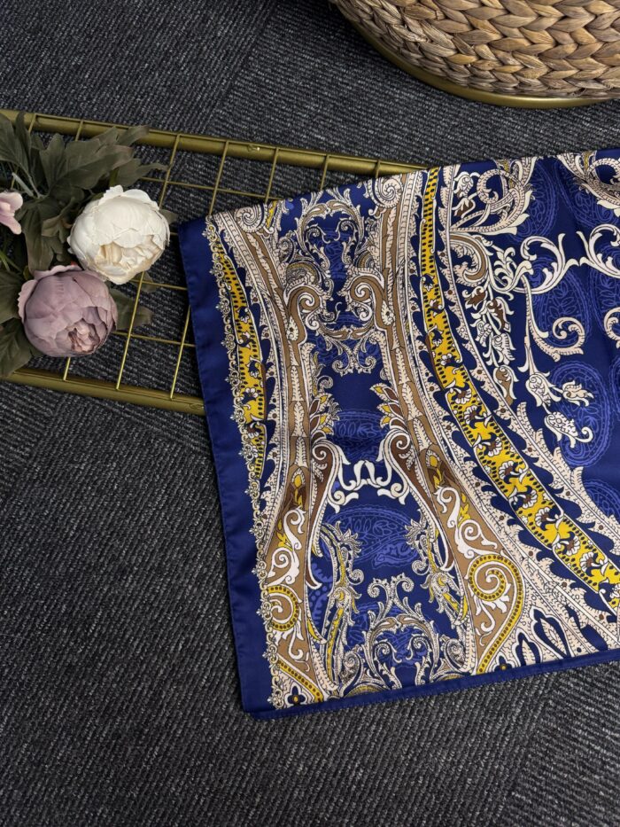 Zamansız Motif Vual İpek Şal-487934-Lacivert