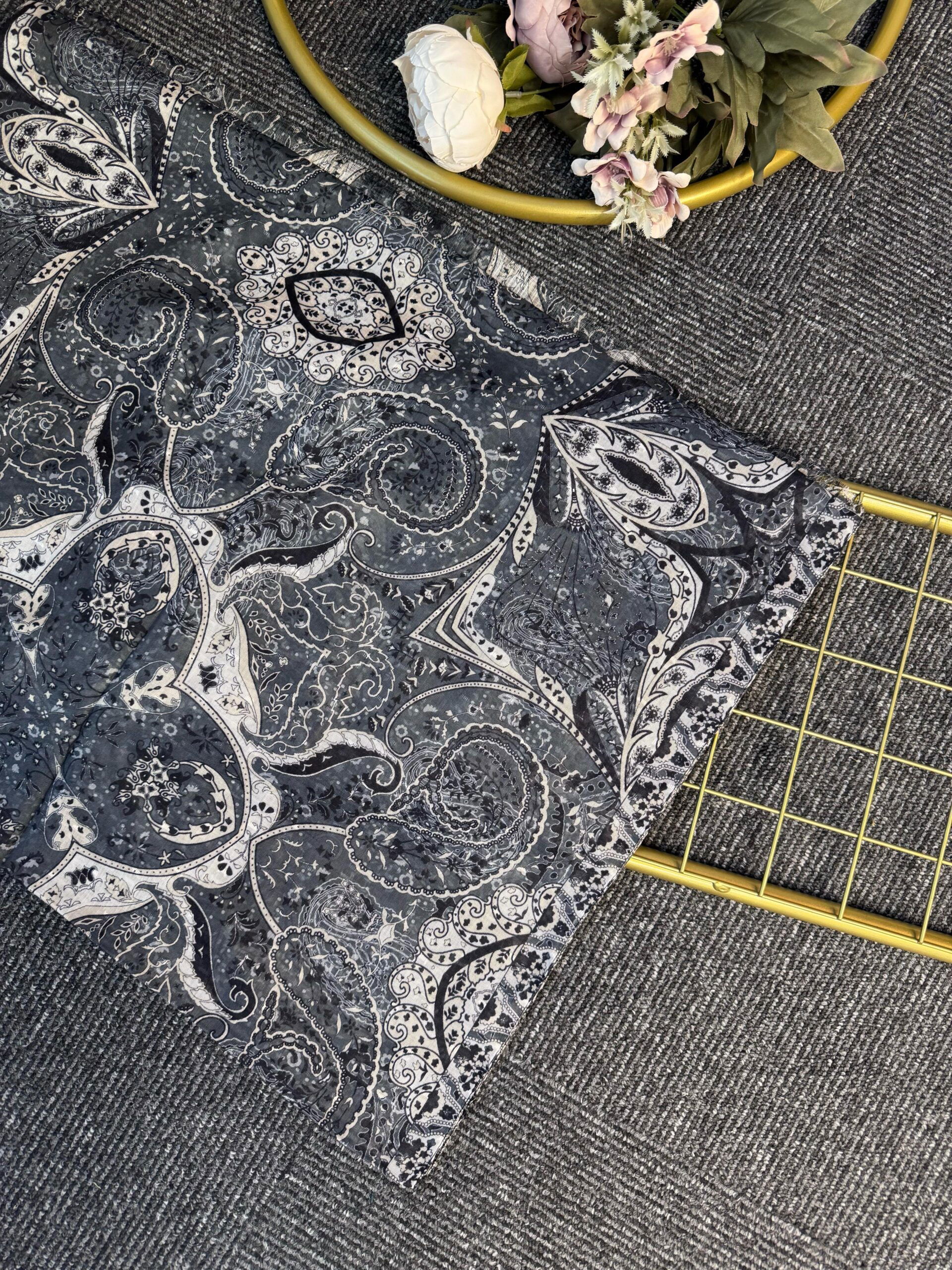 Miras Paisley  Doğal Pamuk Şal-Buz Mavi