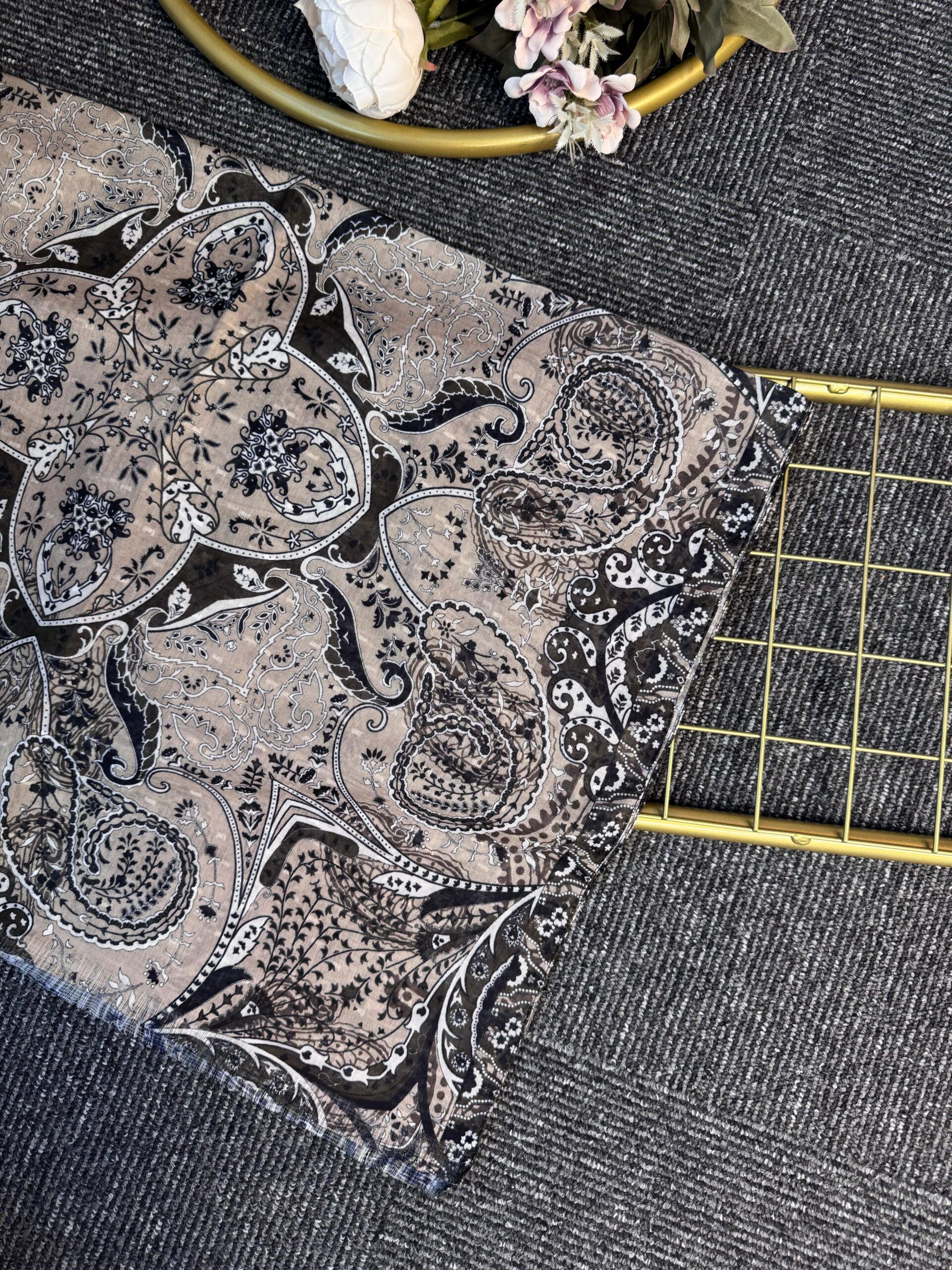 Miras Paisley Doğal Pamuk Şal-Kahve