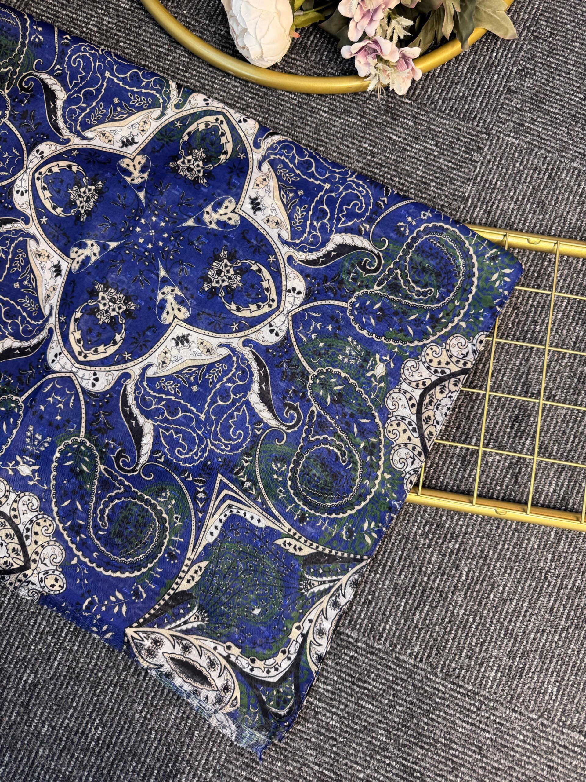 Miras Paisley  Doğal Pamuk Şal-Petrol