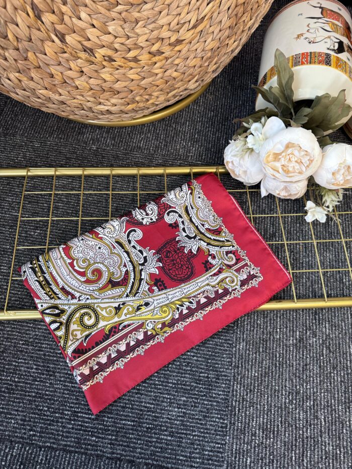 Zamansız Motif Vual İpek Şal-487934-Kırmızı - Görsel 2