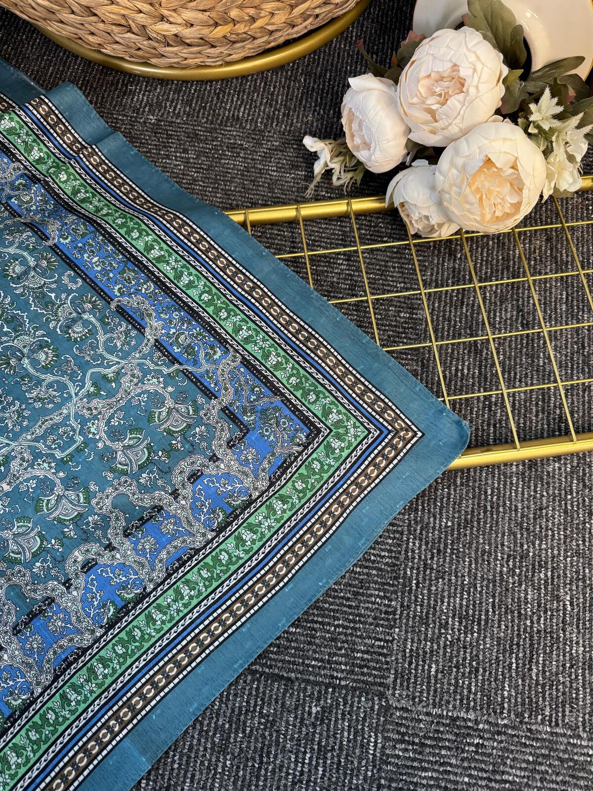 Vintage Desen Naturel ipek Şal-010203-Mint